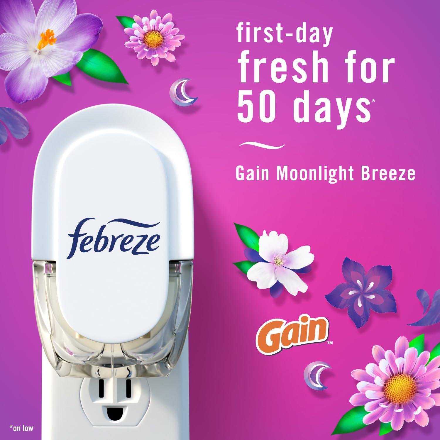Febreze Odor-Fighting Fade Defy PLUG Air Freshener, Gain Moonlight Breeze, Gain Original, 0.87 fl. oz. Oil Refills, 4 Refills (2 of Each) - Image 8