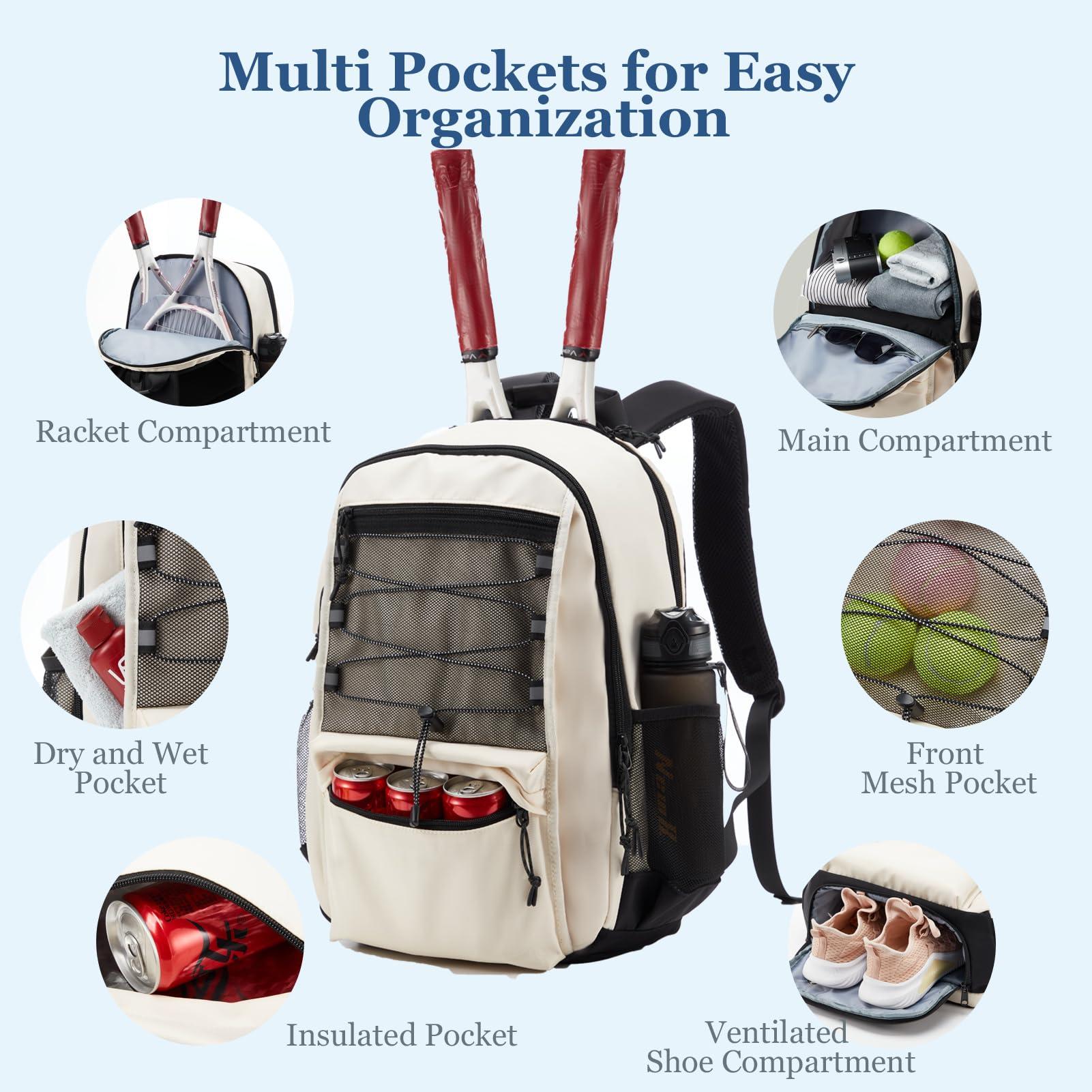 LANBX Tennis Bag, Tennis Backpack for Women Men 2 Rackets with Insulated Pocket Shoe Compartemnt for Pickleball Tennis - Image 4