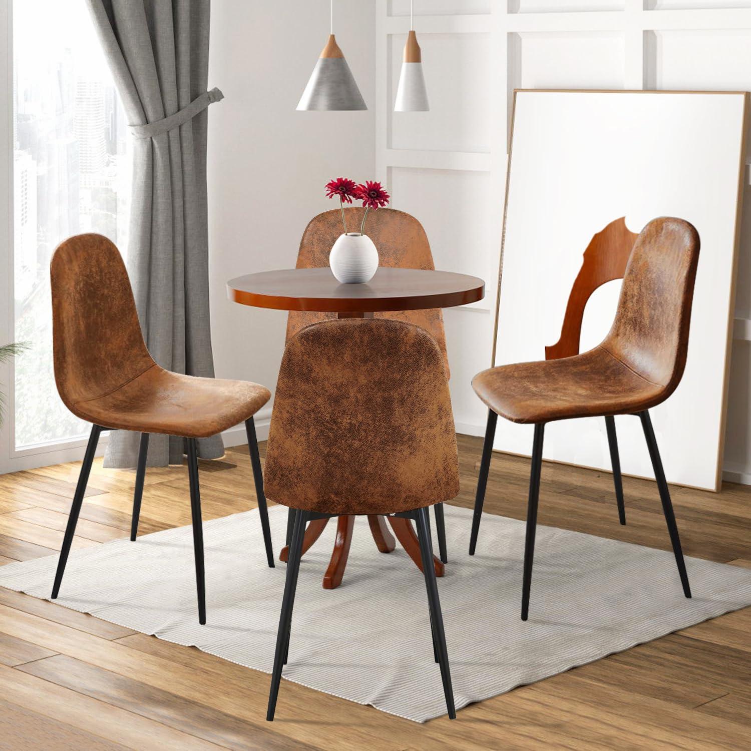 FurnitureR Dining Chairs Comfortable Upholstered Side Seating Armless for Home Kitchen Bedroom Living Room Guest Restaurant Cafe (Brown, Set of 6) - Image 6