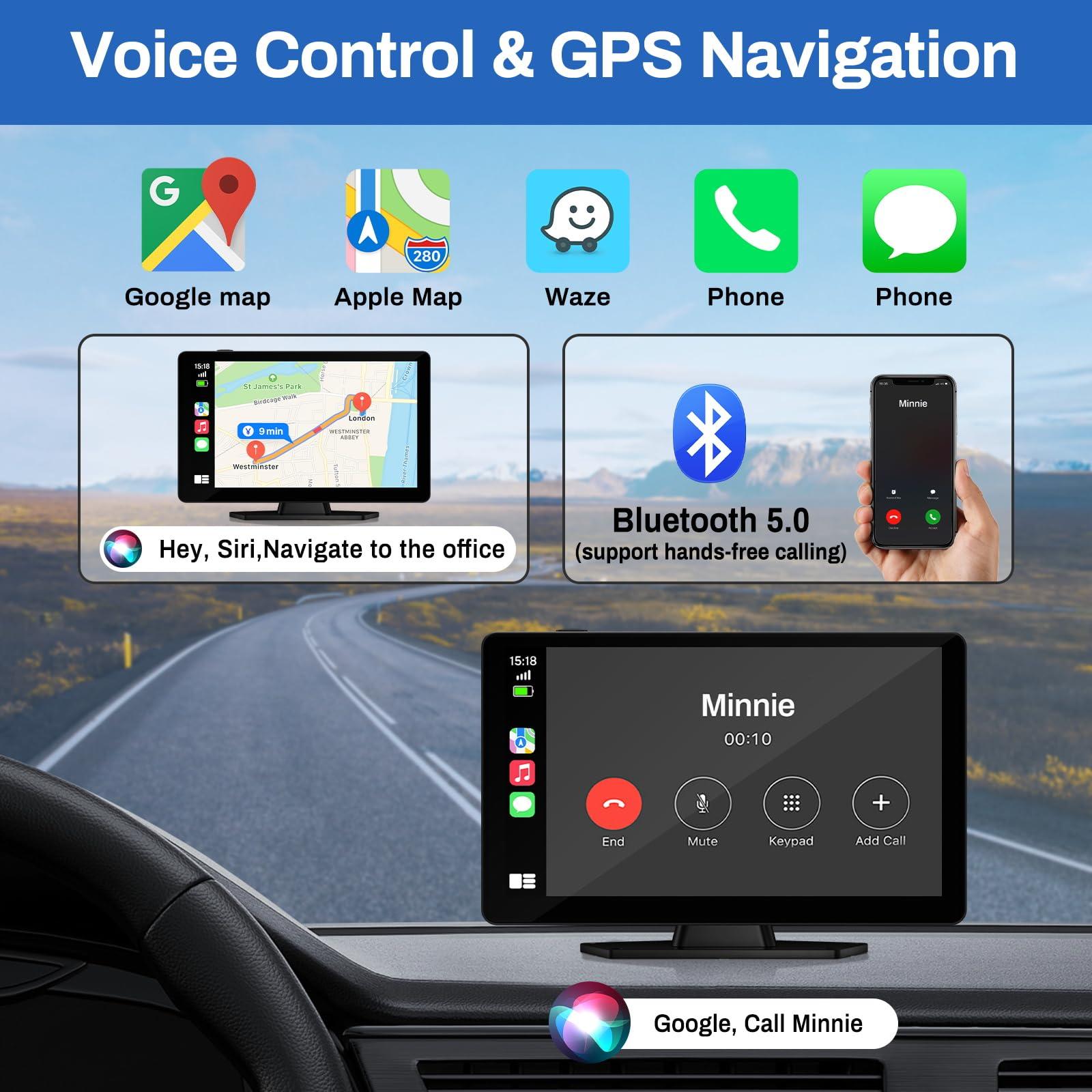 BOXGVO Wireless Carplay Screen for Car with 4K Dash Cam, 9" Portable Carplay & Android Auto, Car Stereo Touchscreen with 1080p Backup Camera, GPS Navigation/Voice Control/Mirror Link/Bluetooth - Image 3