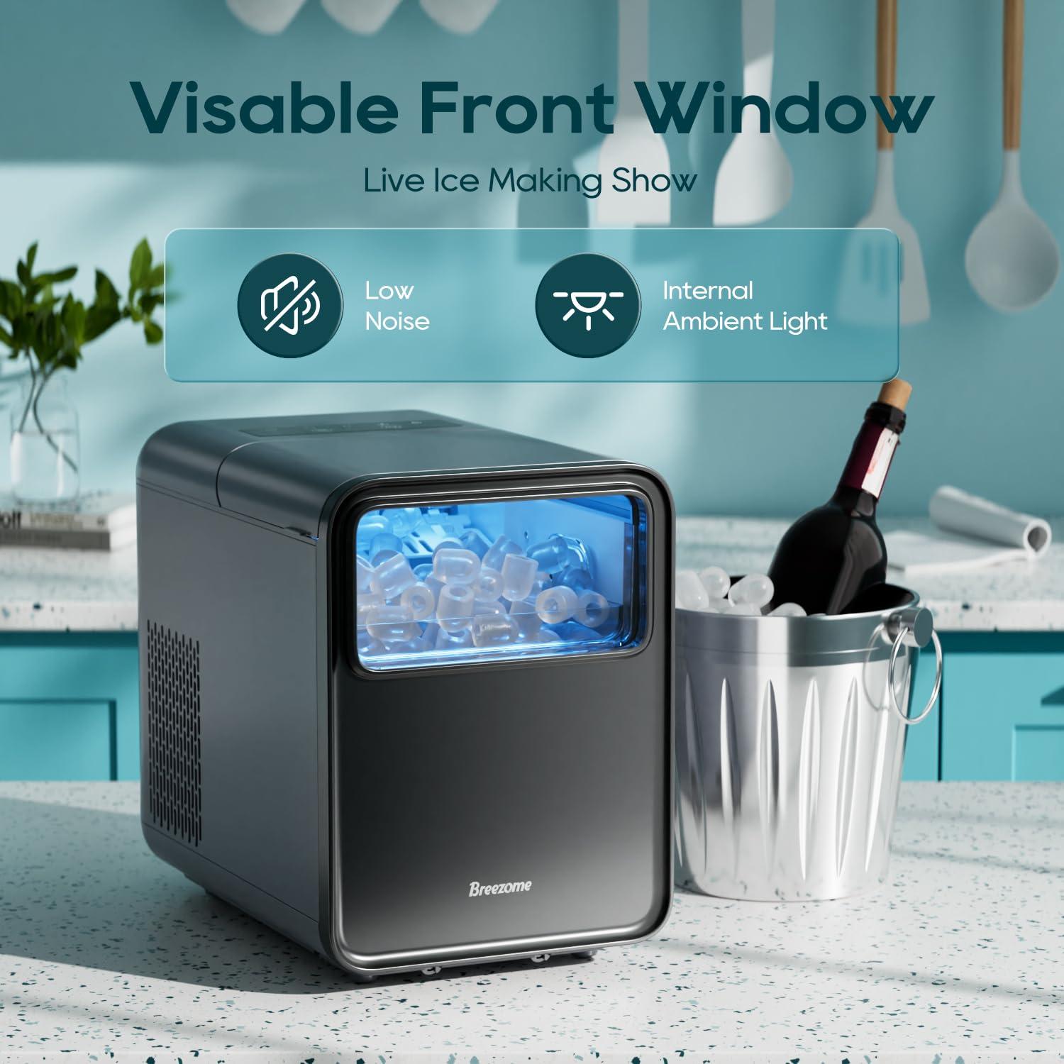 BREEZOME Ice Maker Countertop, Self-Cleaning Ice Machine, 9 Cubes in 6 Mins, 26.5lbs in 24Hrs, Compact Ice Maker with Basket & Scoop, Quiet Operation, 2 Sizes of Bullet Ice for Home Kitchen Camping RV - Image 7