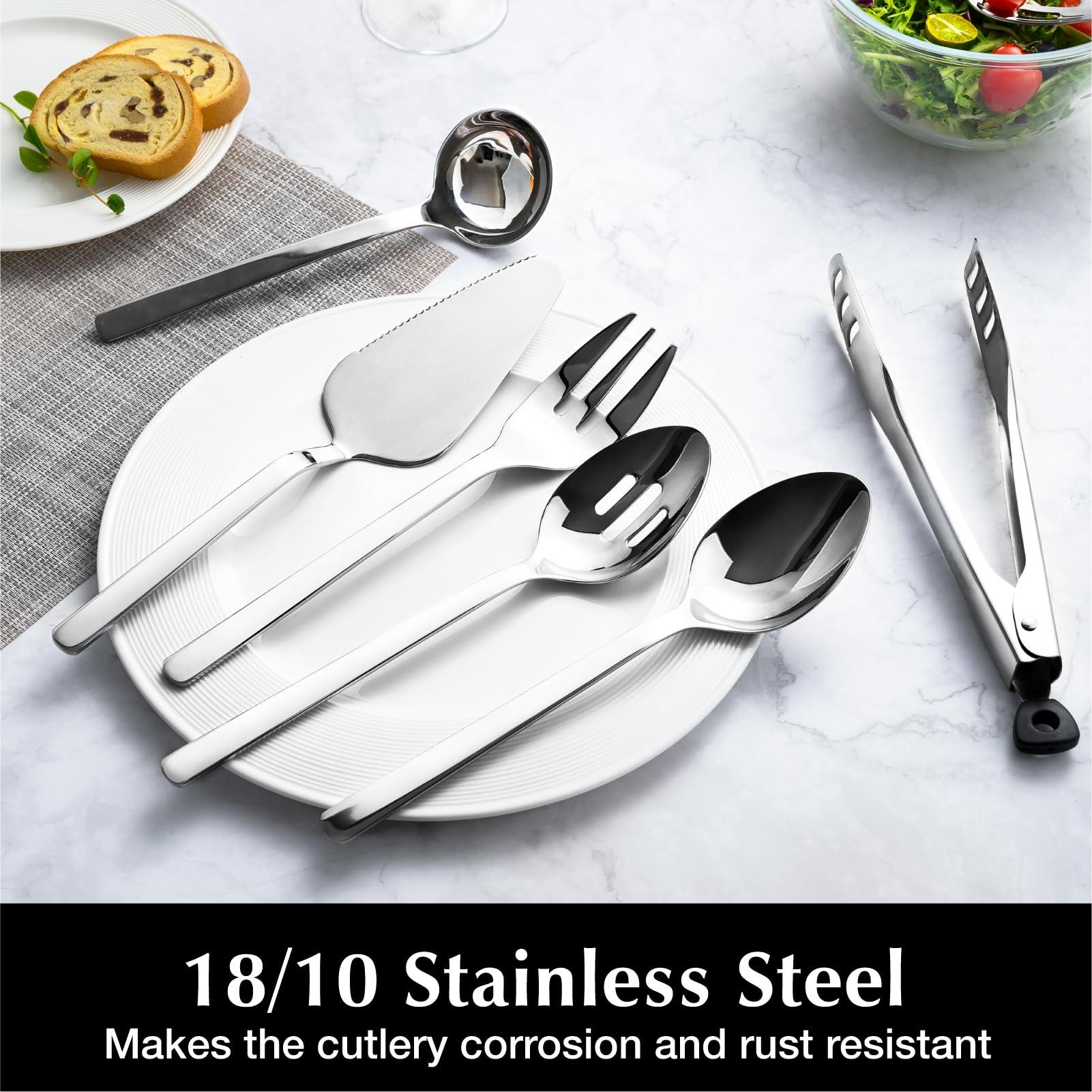 KINGSTONE Large Hostess Serving Utensils Set, 18/10 Stainless Steel Heavy Duty 10-inch Serving Utensils, Slotted Spoons, Forks, Tongs, Cake Pie Server for Buffet, Wedding, Party - Image 4