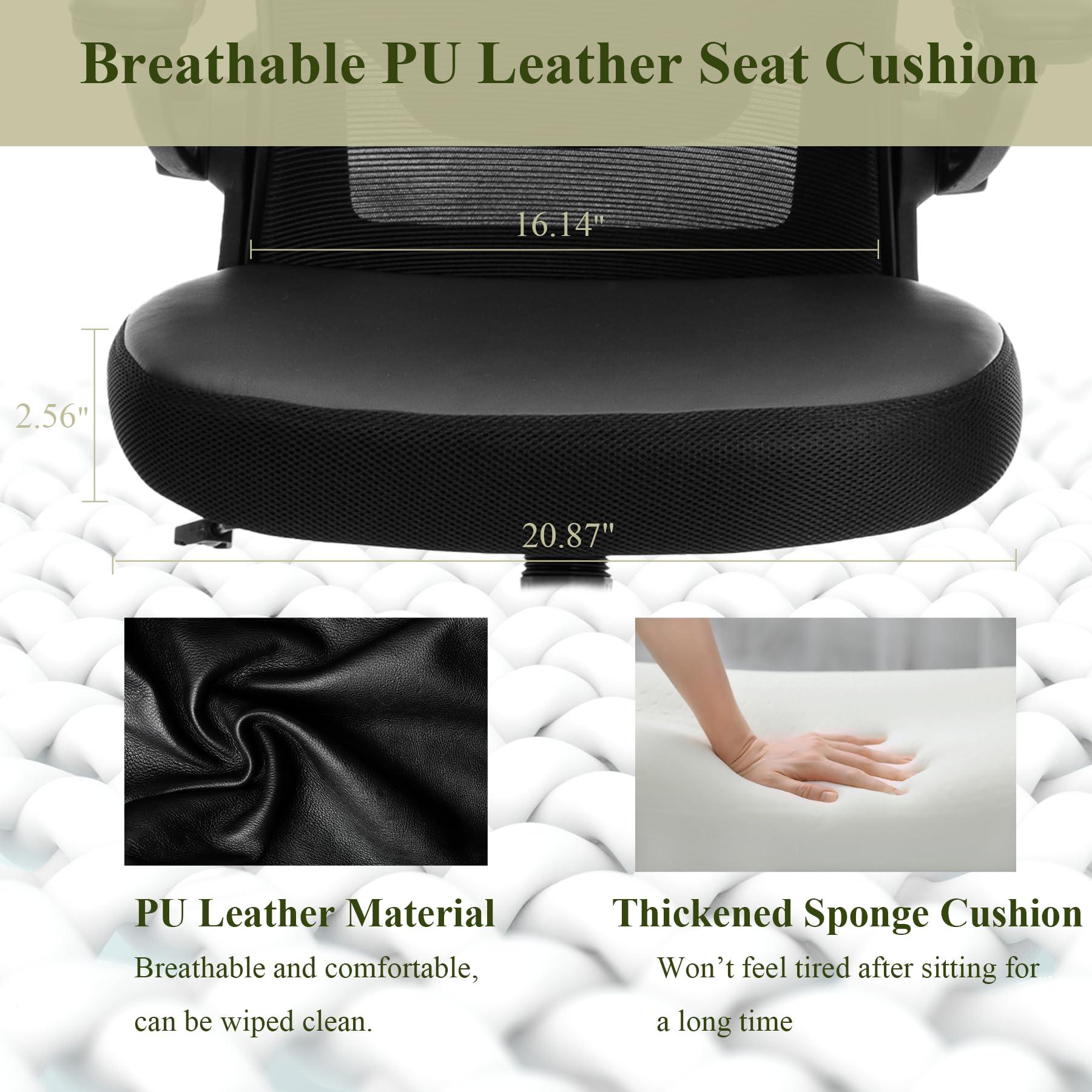TOPBSHODC Ergonomic Office Chair 350lbs PU Leather Mesh Desk Chair with Lumbar Support, Flip-Up Arms, Swivel Wheels, Adjustable Height, Rolling Executive Computer Task Chair for Home Office,Black - Image 8