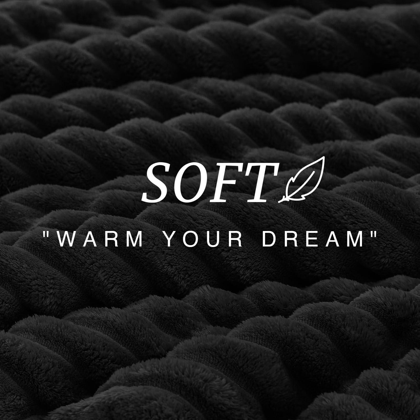 EXQ Home Fluffy Comforter Set Queen Size - Super Soft Faux Fur Stripe Jacquard Comforter 3 Pieces, Black Fleece Bedding Set,Winter Warm Bed Set,1 Comforter with 2 Pillowcases - Image 7
