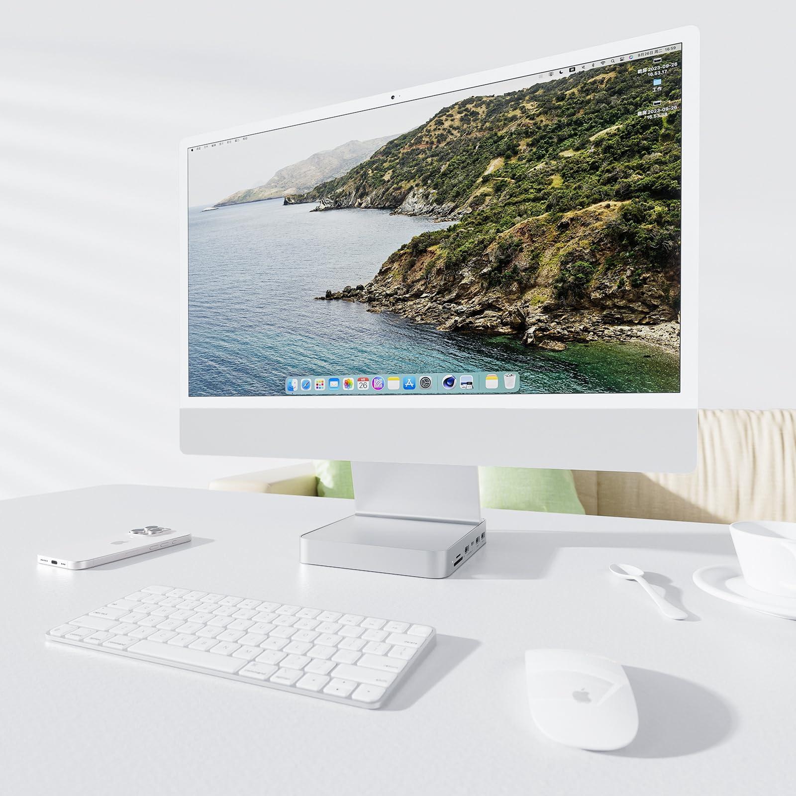 USB C HUB for iMac 24 inch 2021/2023/2024, PULWTOP USB Hub Adapter iMac Accessories for i-Mac M1/M3/M4 with USB C 10Gbps 3*USB A SD/TF, Docking Station Support Expand M.2 SSD (Not Included), Silver - Image 2