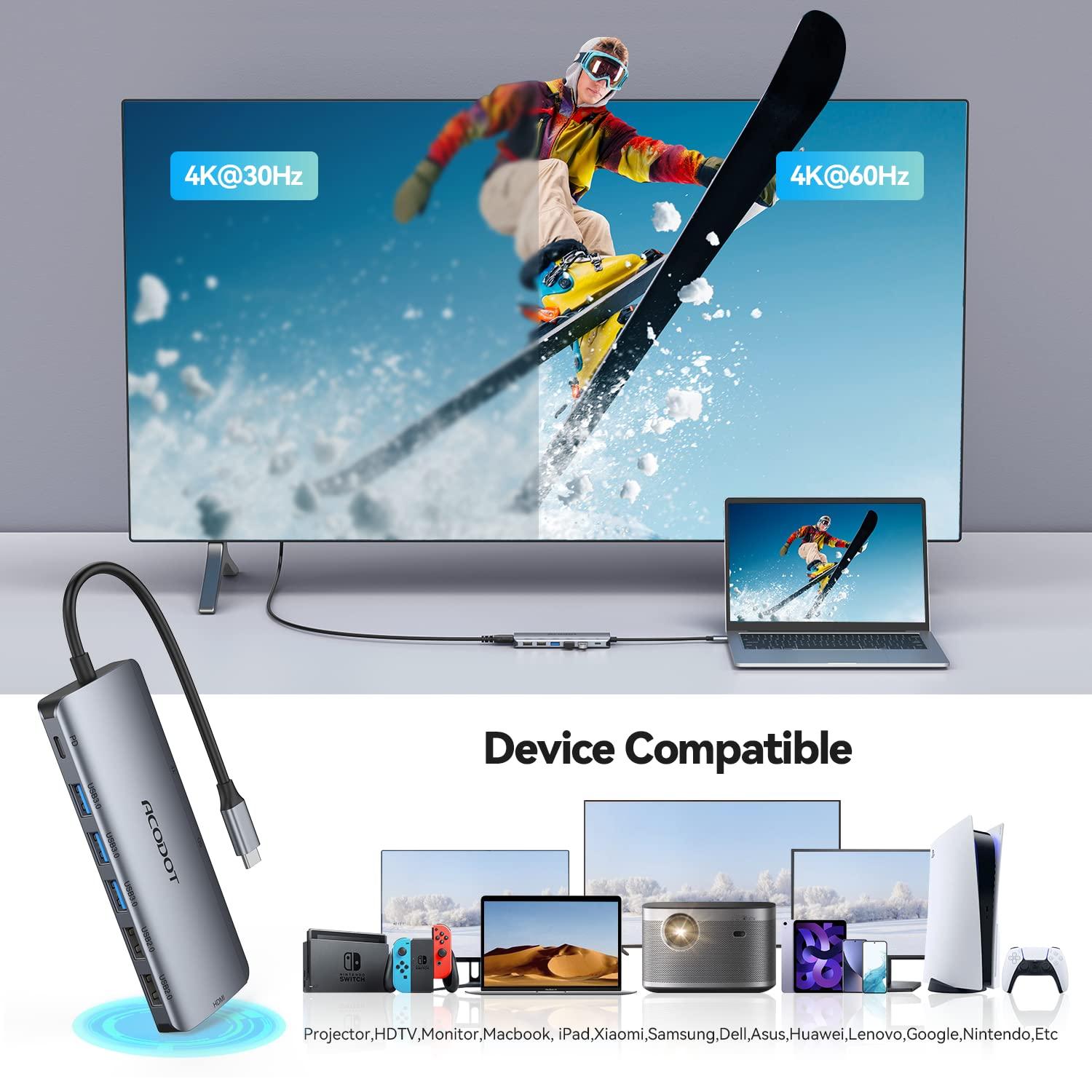 USB C Hub, Acodot 9 in 1 USB C to 4K@60HZ HDMI Multiport Adapter, 3 USB 3.0 Ports, SD/TF Card Reader, 100W PD, Desigend for MacBook Pro Air HP XPS and Other Type C Devices - Image 3