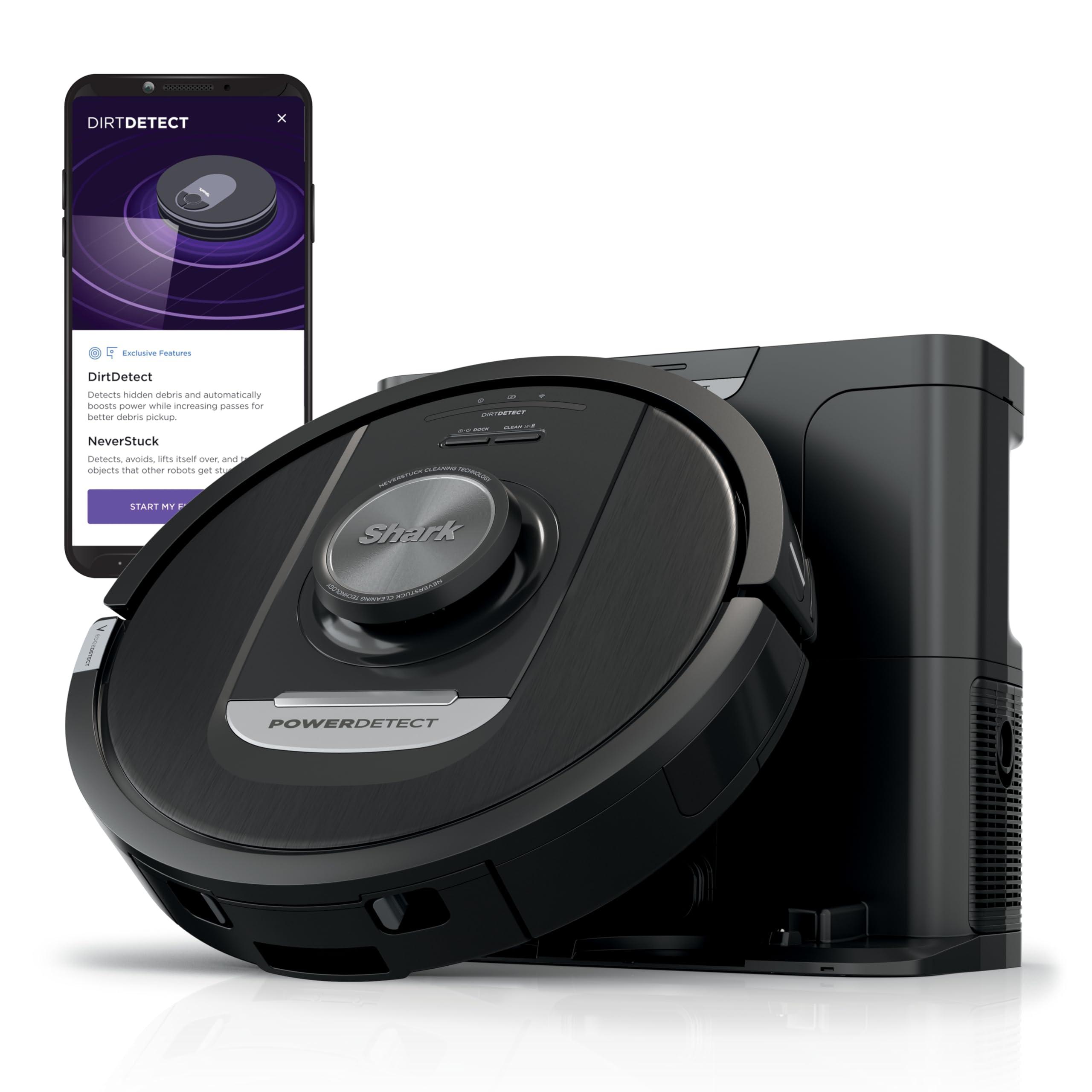 Shark PowerDetect Self-Empty Robot Vacuum with NeverStuck Technology, Auto Deep-Clean Carpets & Hardfloors, 30 Day Capacity HEPA Bagless Base, for Pet Hair, WiFi Black, AV2820S