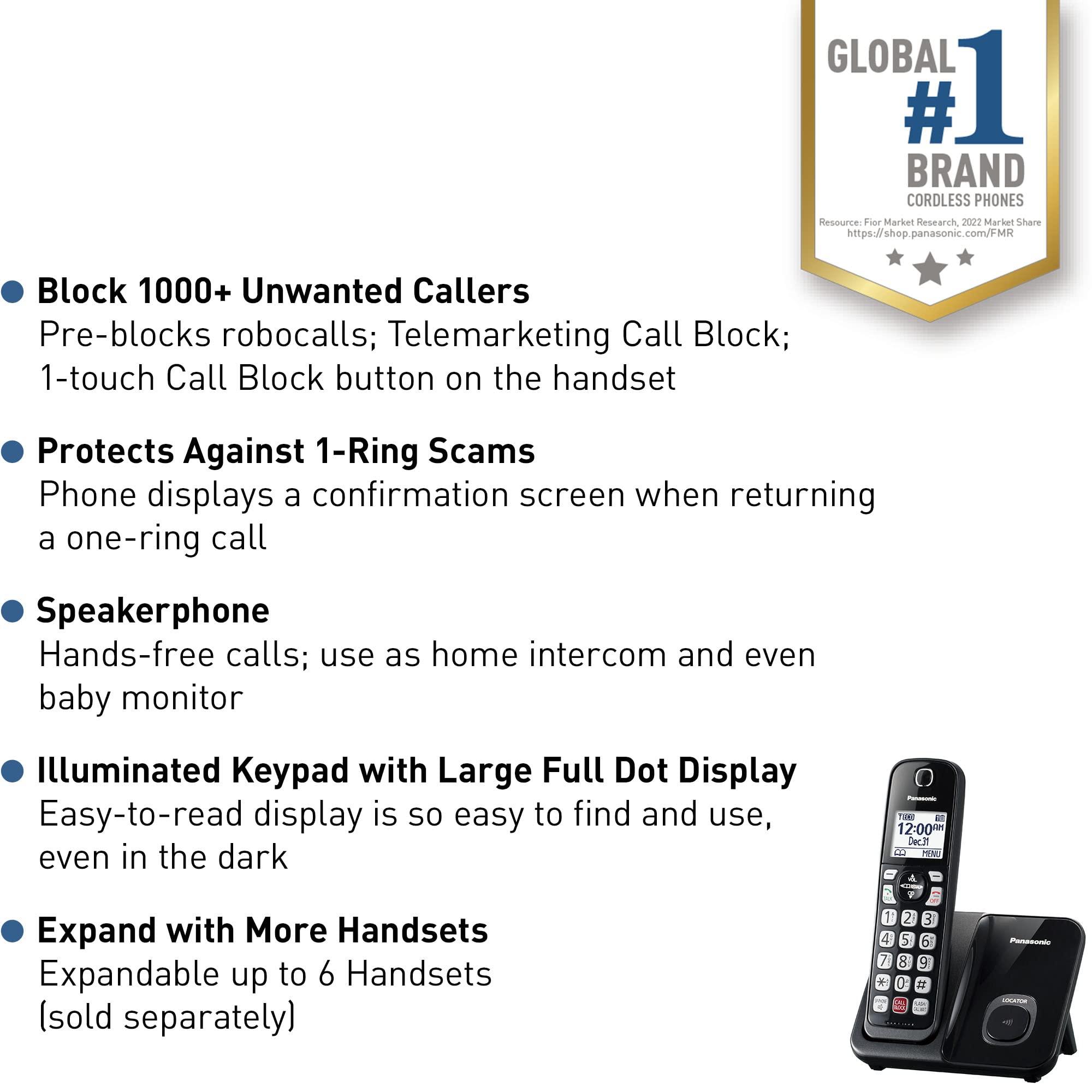 Panasonic Cordless Phone with Advanced Call Block, Bilingual Caller ID and Easy to Read Large High-Contrast Display, Expandable System with 1 Handset - KX-TGD810B (Black) - Image 3
