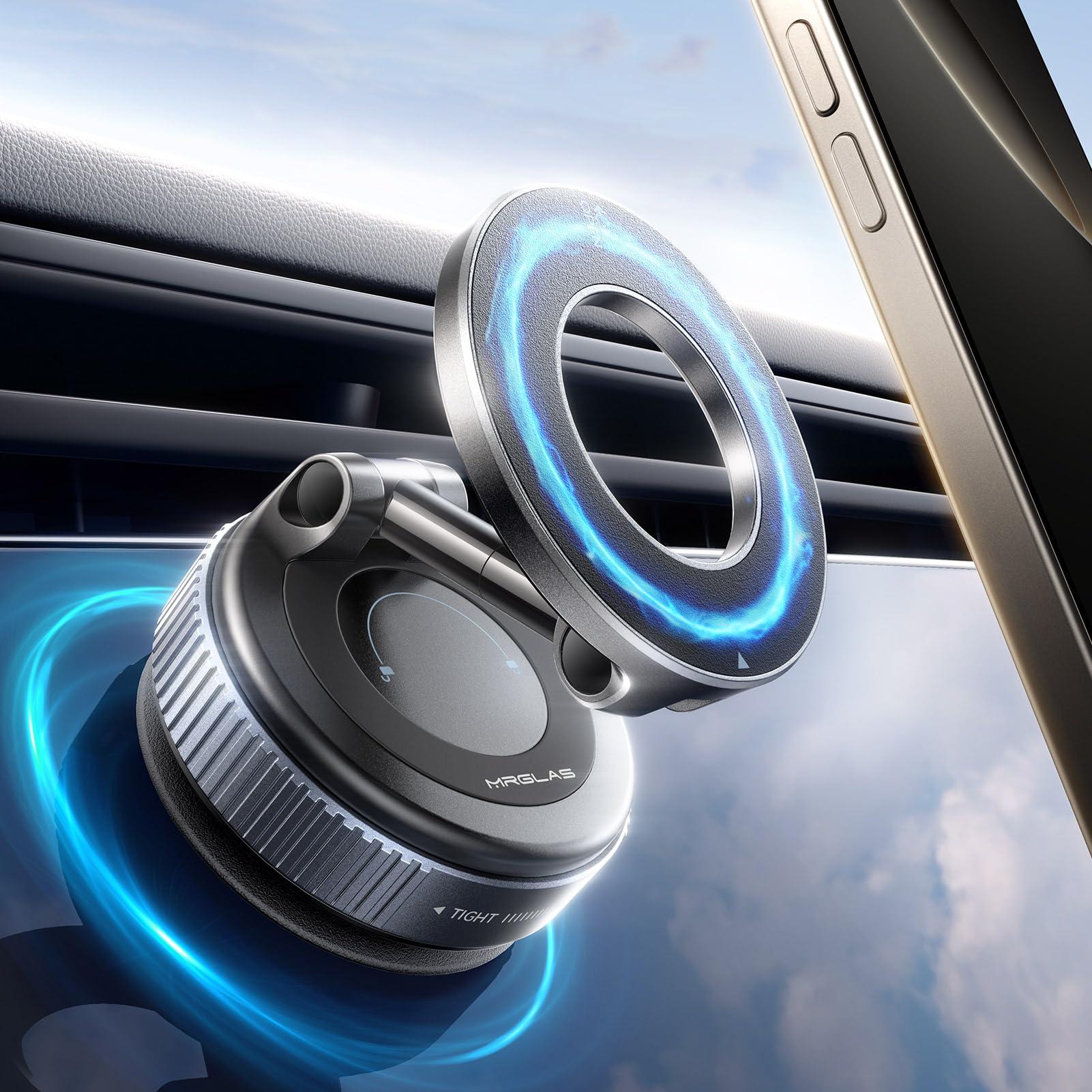 MRGLAS 2025 Upgraded Vacuum Magnetic Phone Holder for Your Car, 360° Adjustable Foldable Magsafe Suction Cup Phone Mount [89+LBS Suction & 2800gf Magnetic] Car Truck Accessories Gifts for Women Men - Image 1