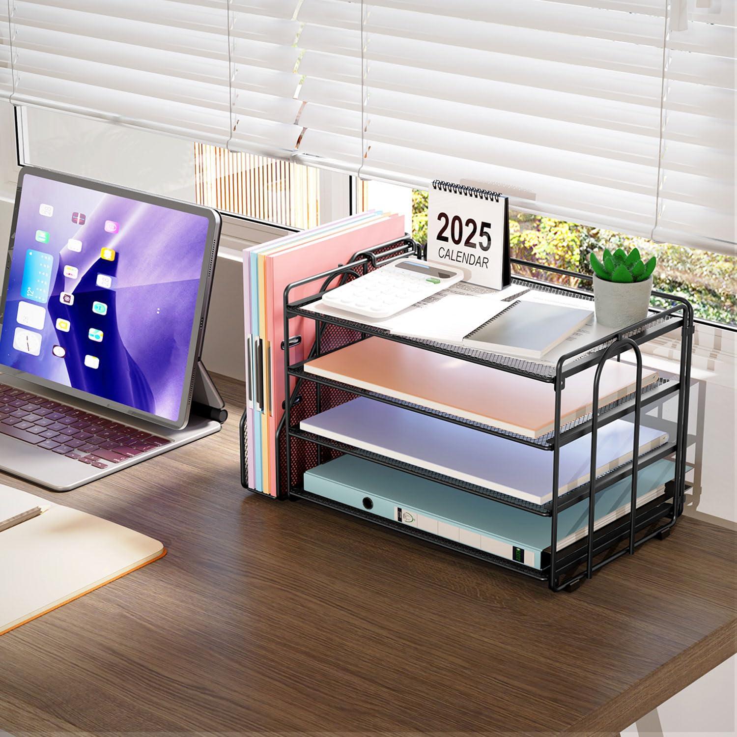 gianotter 4-Tier Paper Organizer with Magazine Holder, Desk Organizers and Accessories, Desk Accessories & Workspace Organizers, File Organizer for Office Supplies Storag (Black) - Image 2