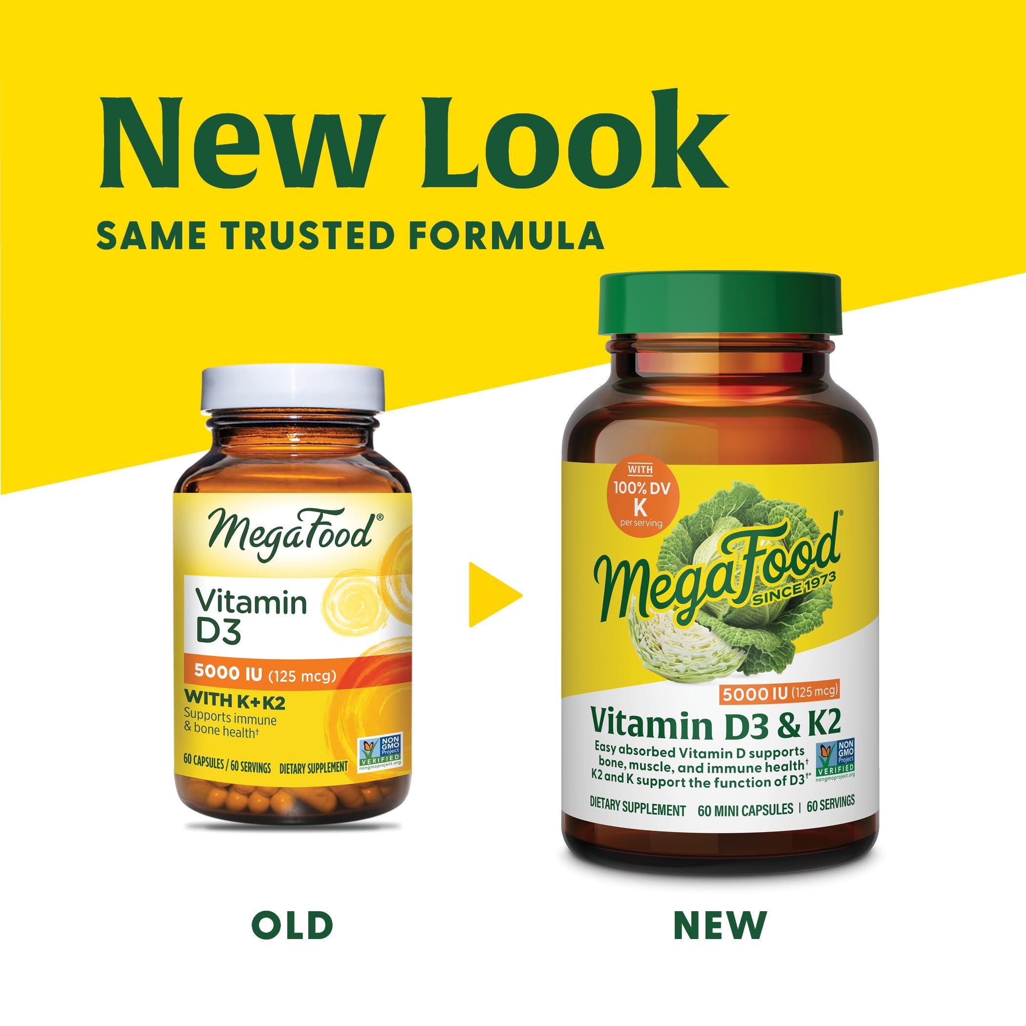 MegaFood Vitamin D3 5000 IU (125 mcg) - Vegetarian Supplements with Vitamin D3 K2 - Supports Bones, Teeth, Muscles & Immune Health - Certified Non-GMO - 120 Mini Capsules, 120 Servings - Image 2