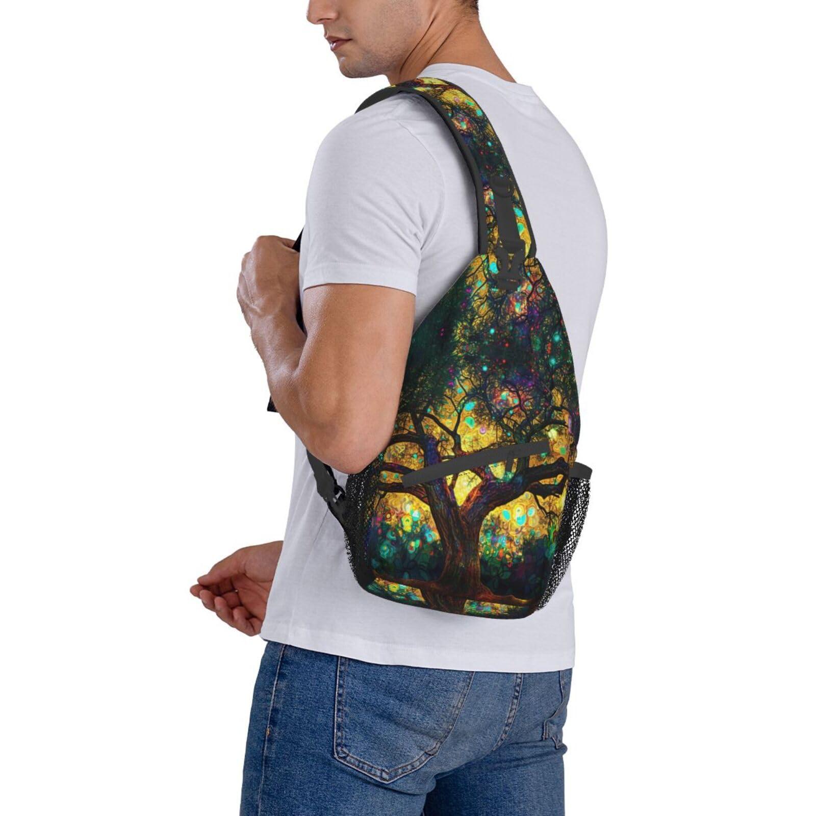 Mqtzyiwx Colorfully Colors Tree Sling Backpack Hiking Backpack Crossbody Bag Sports Lightweight And waterproof Chest Bag Shoulder Bag For Women Men - Image 9