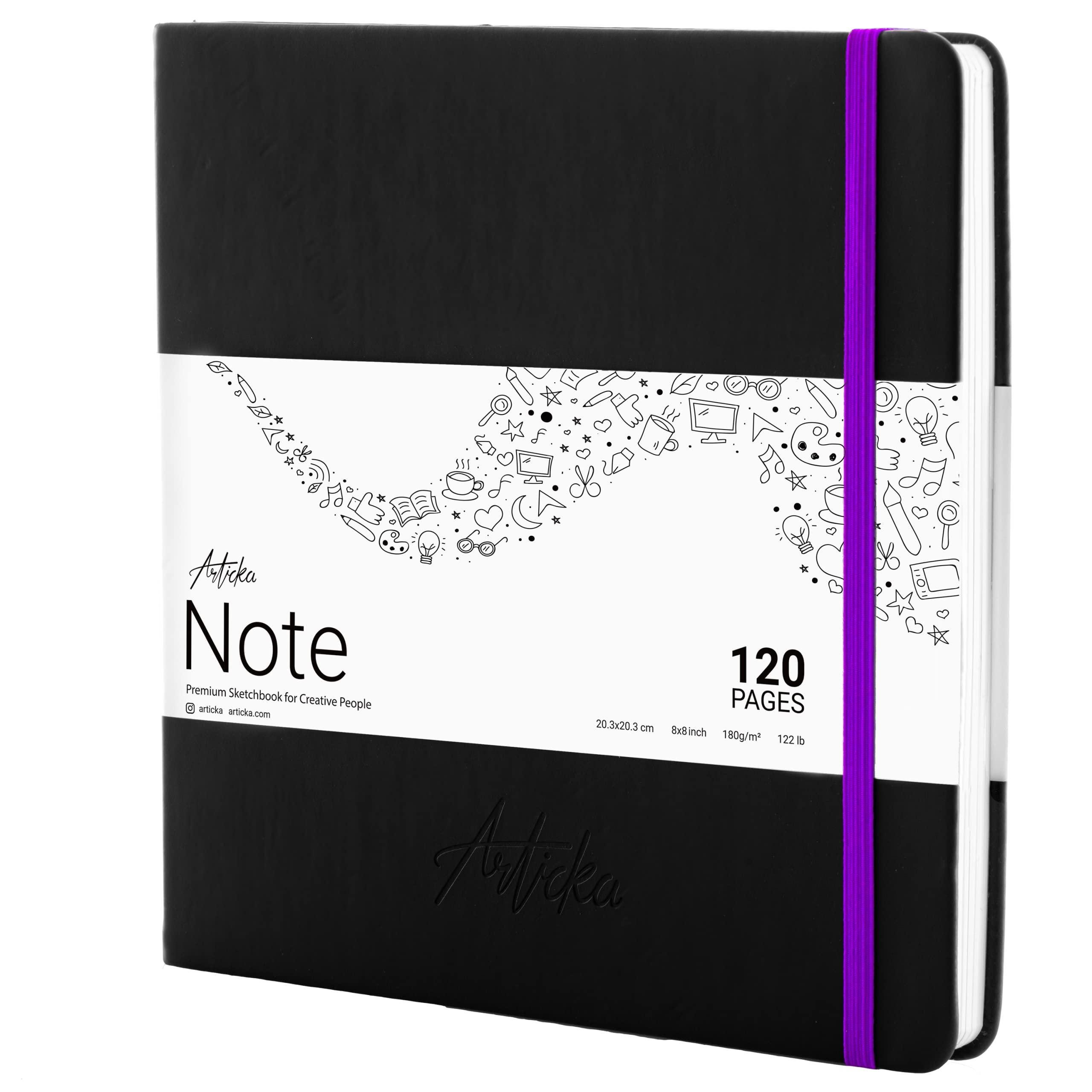Articka Hardcover Sketchbook – 8x8 Square Sketch Journal, 120 Pages, 180GSM Thick Paper – Hard Cover Sketch Book for Drawing & Journaling – Small Sketch Book with Elastic Closure
