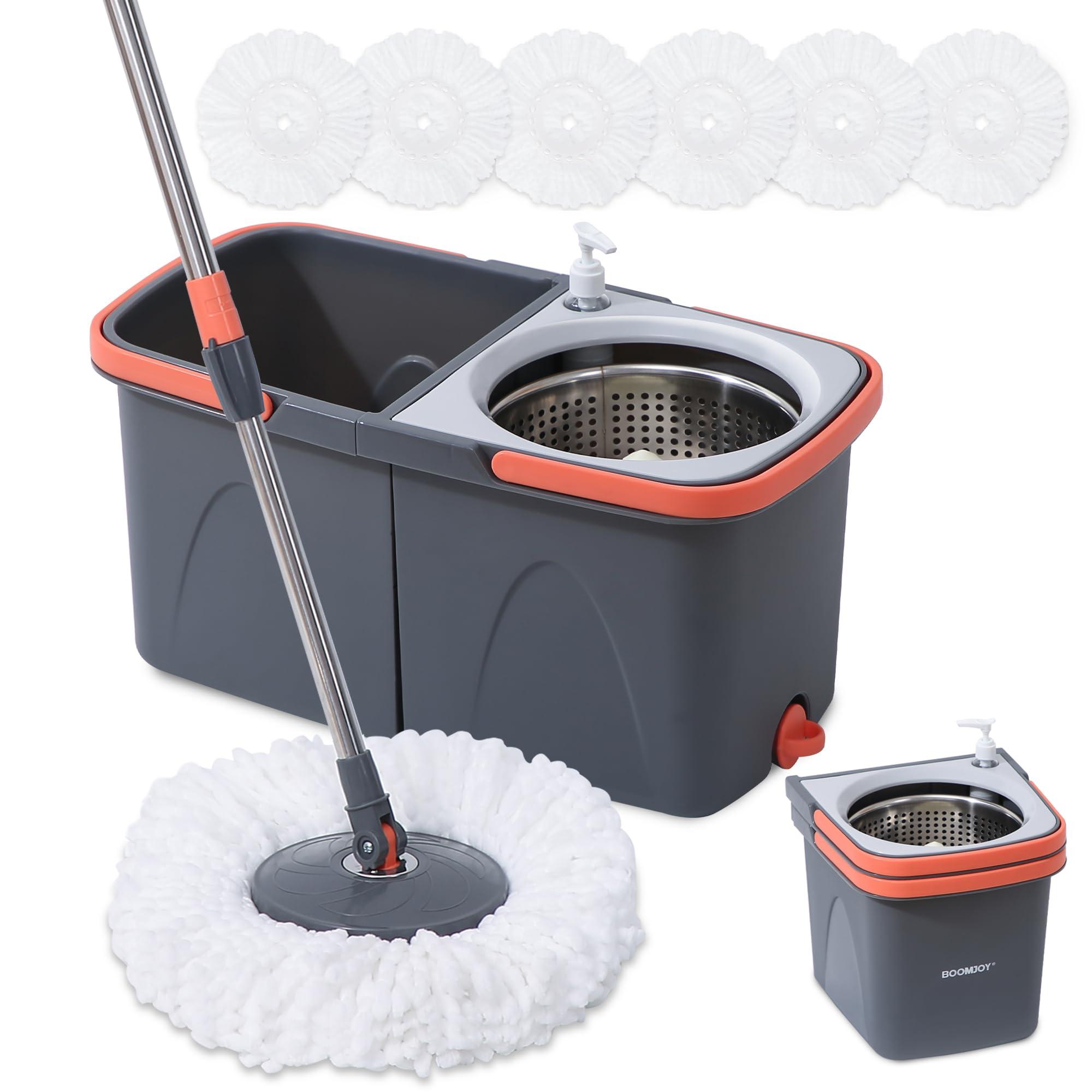 BOOMJOY Spin Mop and Bucket, Mop and Bucket with Wringer Set for Home, Easy Wring for Floor Cleaning with 6 Microfiber Replacement Refills - Image 1