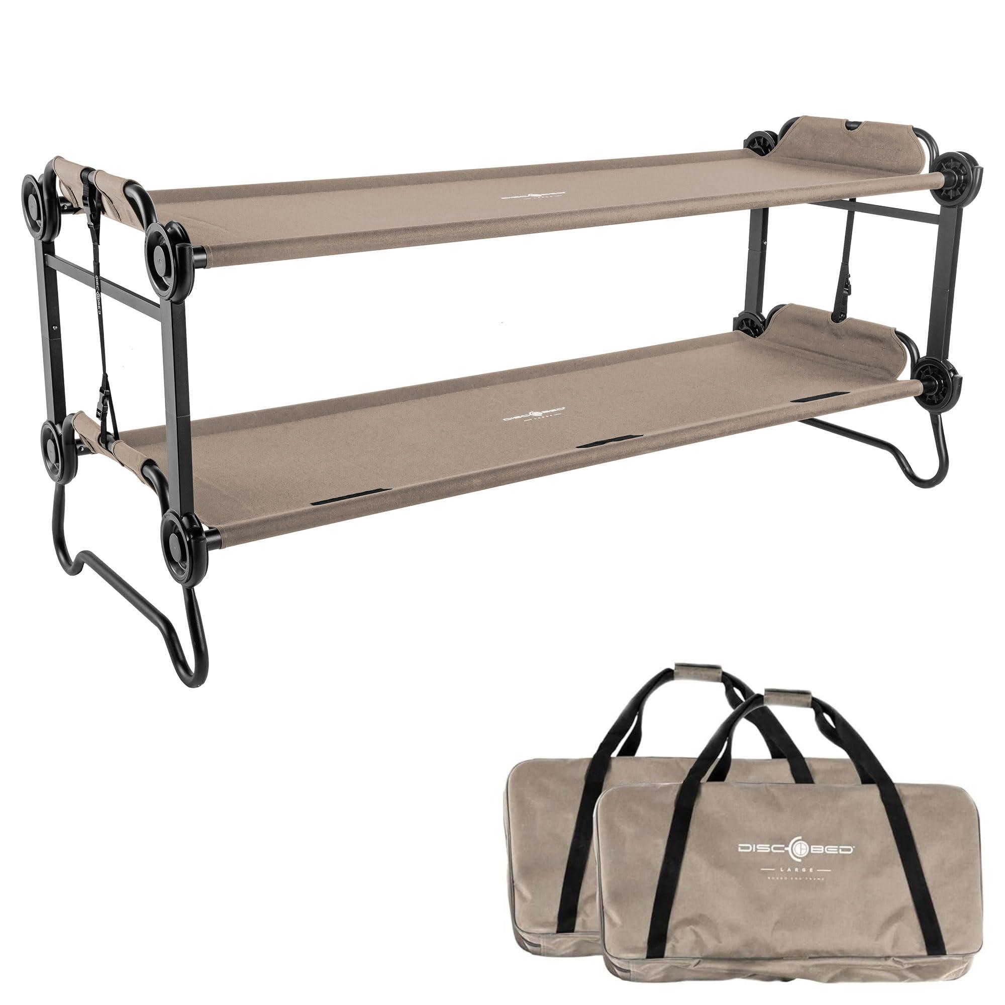 Disc-O-Bed Large Outdoor Convertible 2 Person Bench and Double Camping Cot Portable Bed Bunk System for Adults