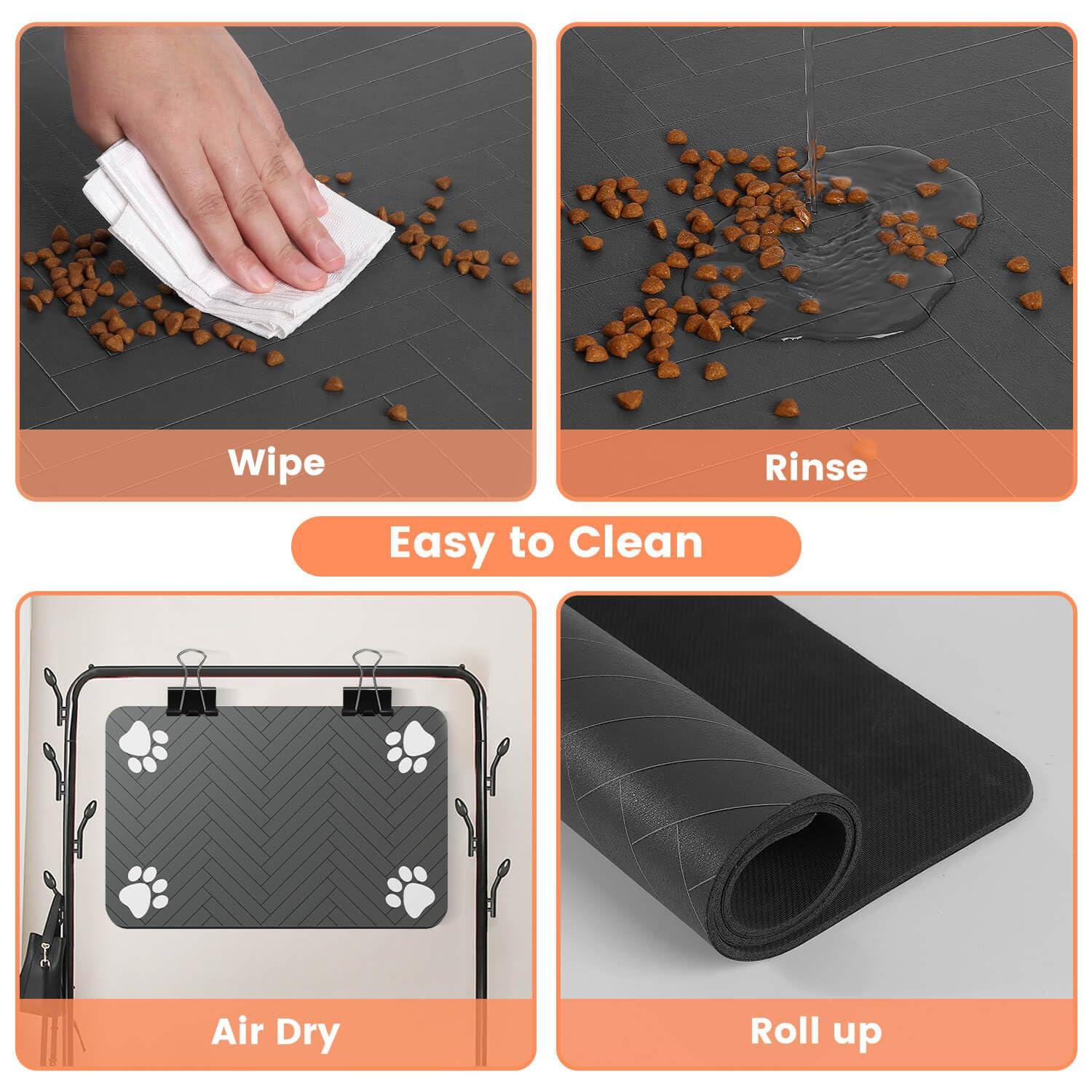 Pet Feeding Mat-Absorbent Pet Placemat for Food and Water Bowl, with Waterproof Rubber Backing, Quick Dry Water Dispenser Mat for Dog and Cat (12"x20", Striped Dark Gray) - Image 4