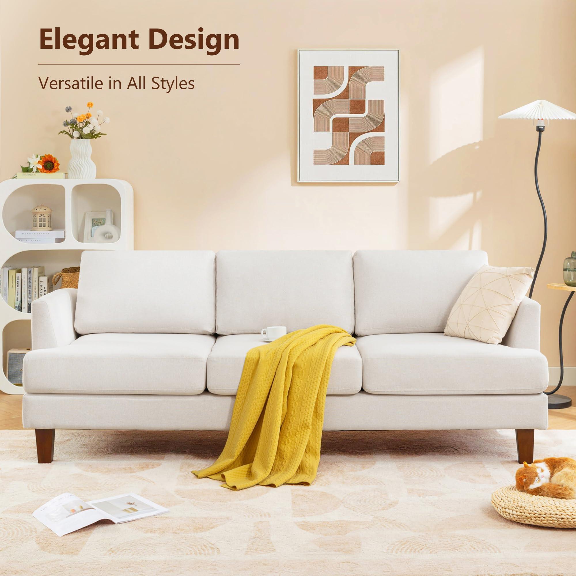 Busaurus 3 Seater Sofa Couch with Deep Seats, 89" Mid Century Modern Upholstered Sofa with Armrests, Comfy Couches for Living Room, Bedroom, Apartment and Office (Beige) - Image 6