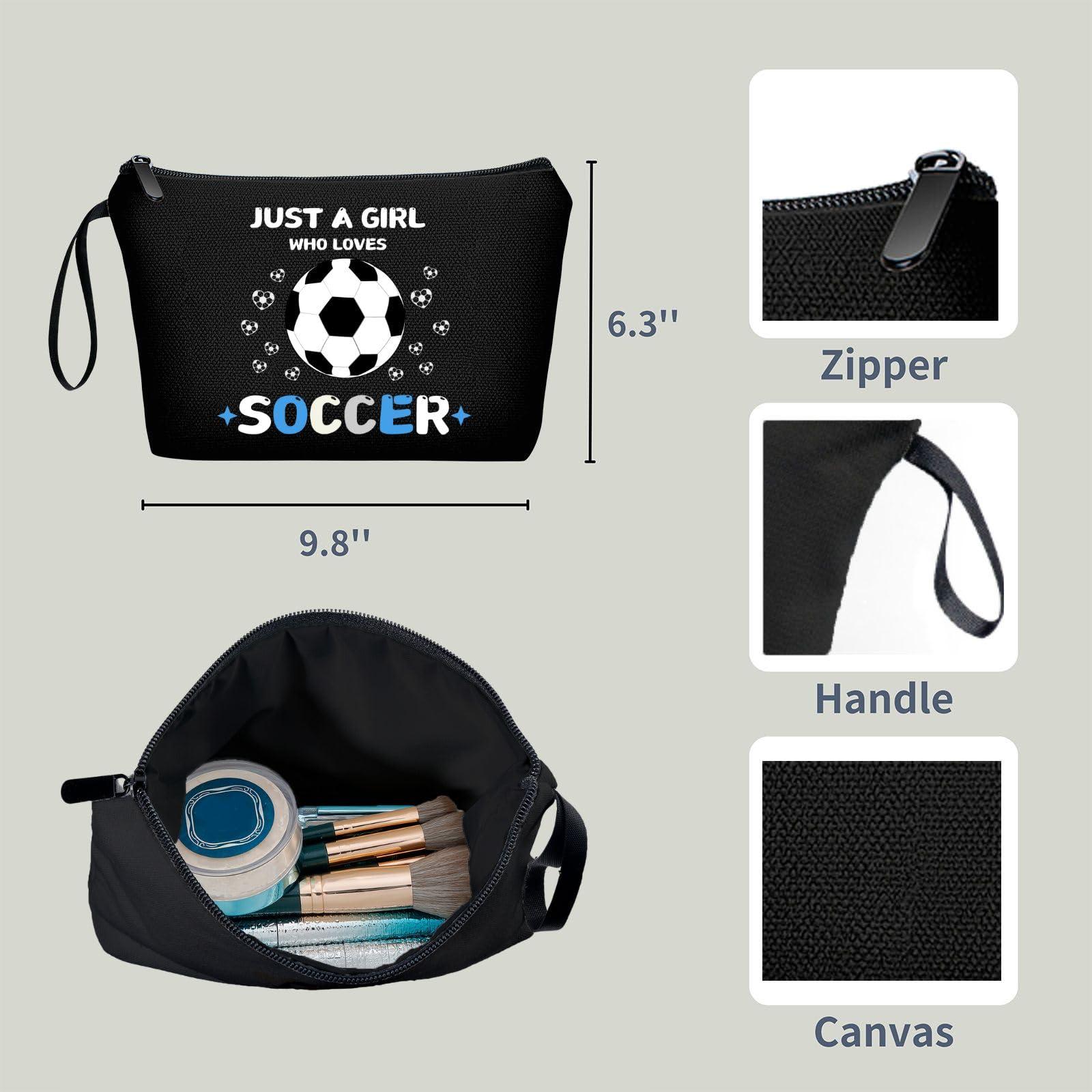 ARIOSEY Soccer Cosmetic Makeup Bag, Soccer Gifts for Girls, Travel Organizer, Multifunctional Cosmetic Bag, Black - Image 2