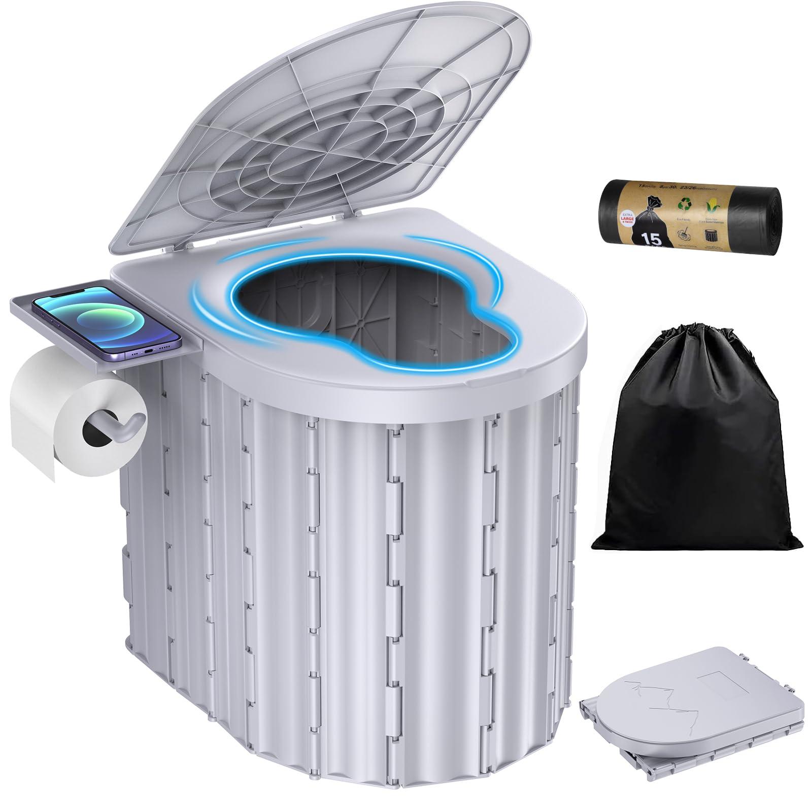 Portable Toilet, Upgraded 15'' toilet With Removable Paper Holder, Camping Toilet With A Load Capacity Of 450 Lbs, Portable Potty for Camping, Hiking, Road Trip, Car, RV, Tent, Beach, Truck Drivers