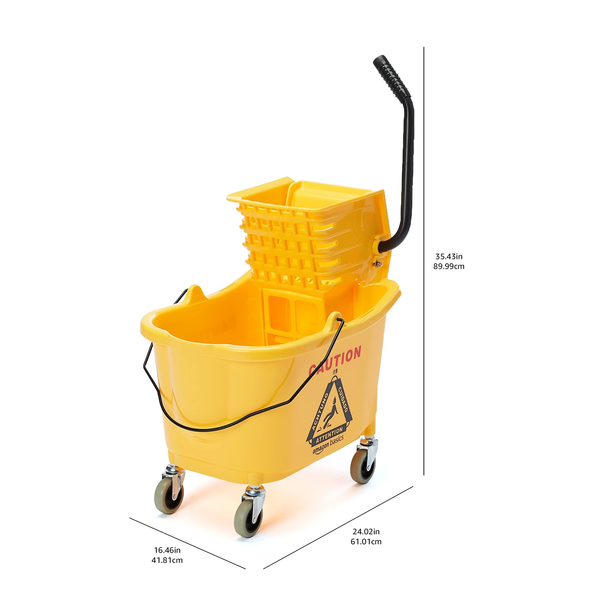 Amazon Basics Side Press Wringer Combo Commercial Floor Cleaning Rectangular Mop Bucket on Wheels, 35-Quart, Yellow - Image 6