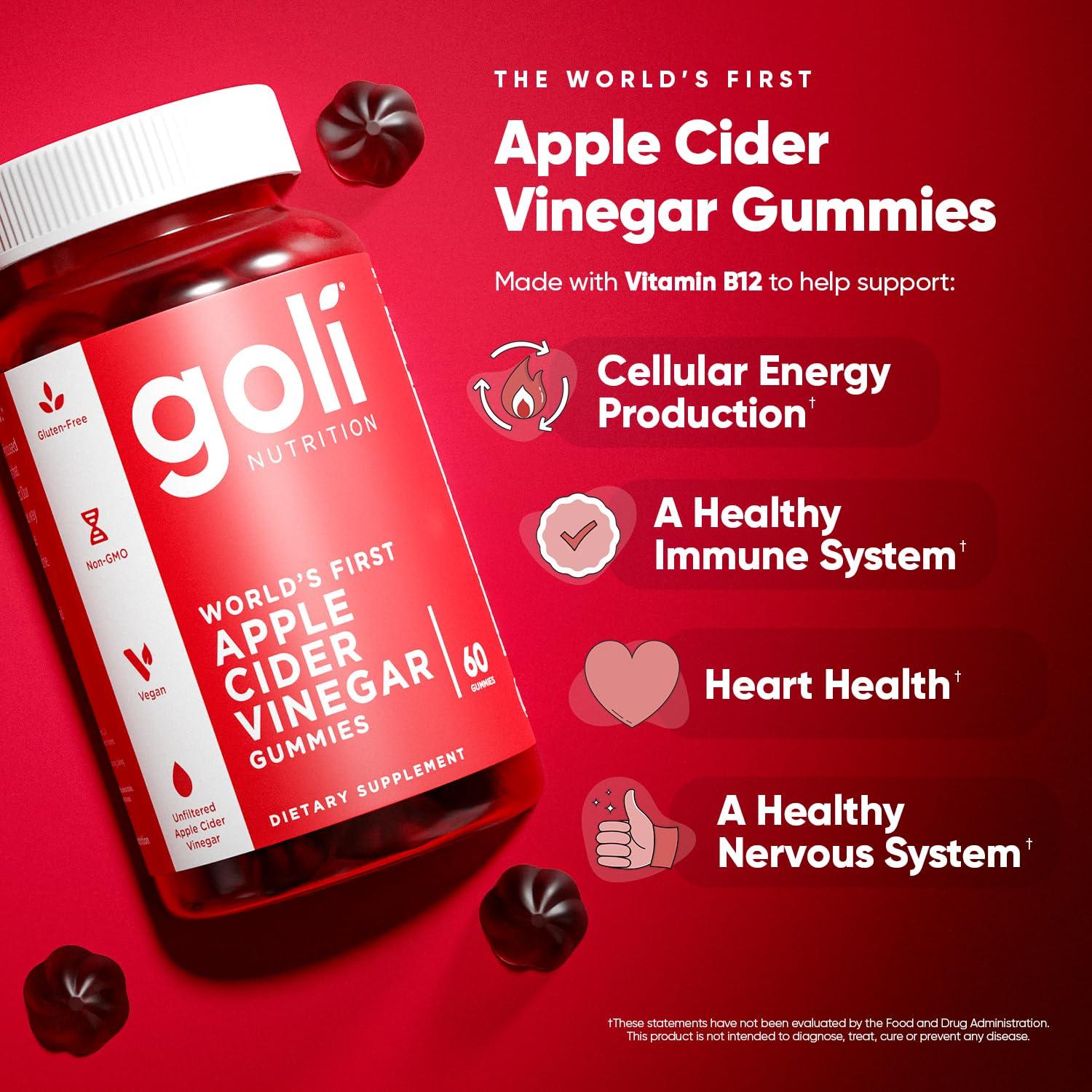 Goli Apple Cider Vinegar Gummy Vitamins - 60 Count - Vitamin B12, Gelatin-Free, Gluten-Free, Vegan & Non-GMO - Image 7