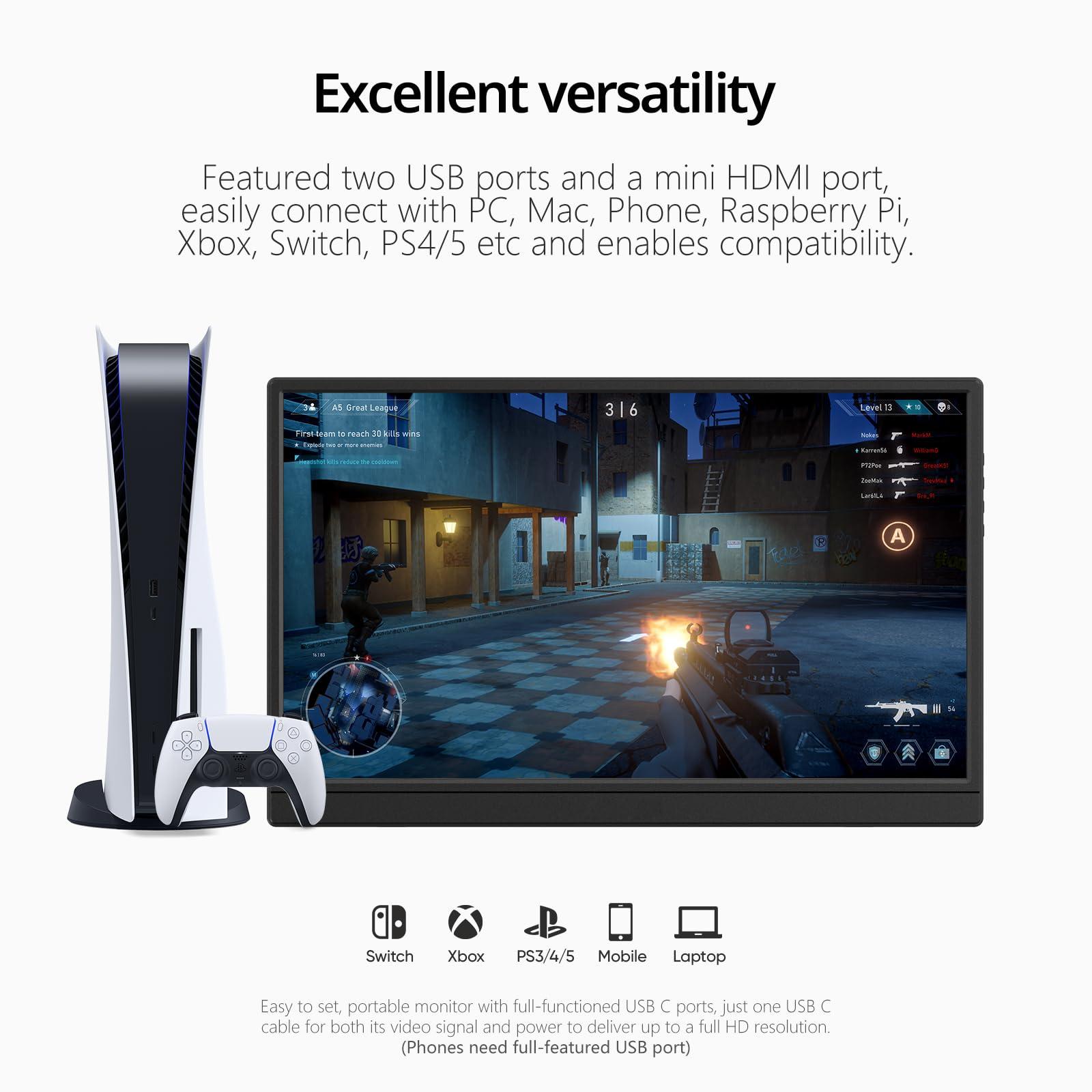 Anyuse 15.6 Inch Portable IPS Gaming Monitor, Travel Monitor, for Laptop, PC, 1080P, USB-C, HDMI, Ultra-Slim, with Kickstand, Ultra-Thin, Zero Frame, Mac Phone, PS, Xbox, Swich - Image 5