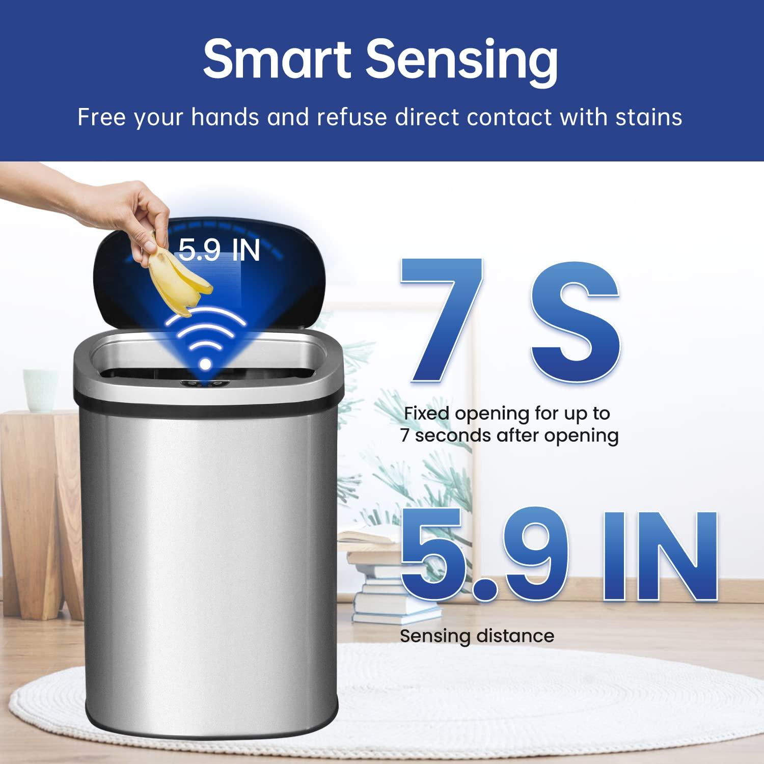 Kitchen Trash Can with Lid, 13 Gallon Automatic Garbage Can for Bathroom Bedroom Home Office 50 Liter Touch Free High-Capacity Brushed Stainless Steel Waste Bin - Image 4