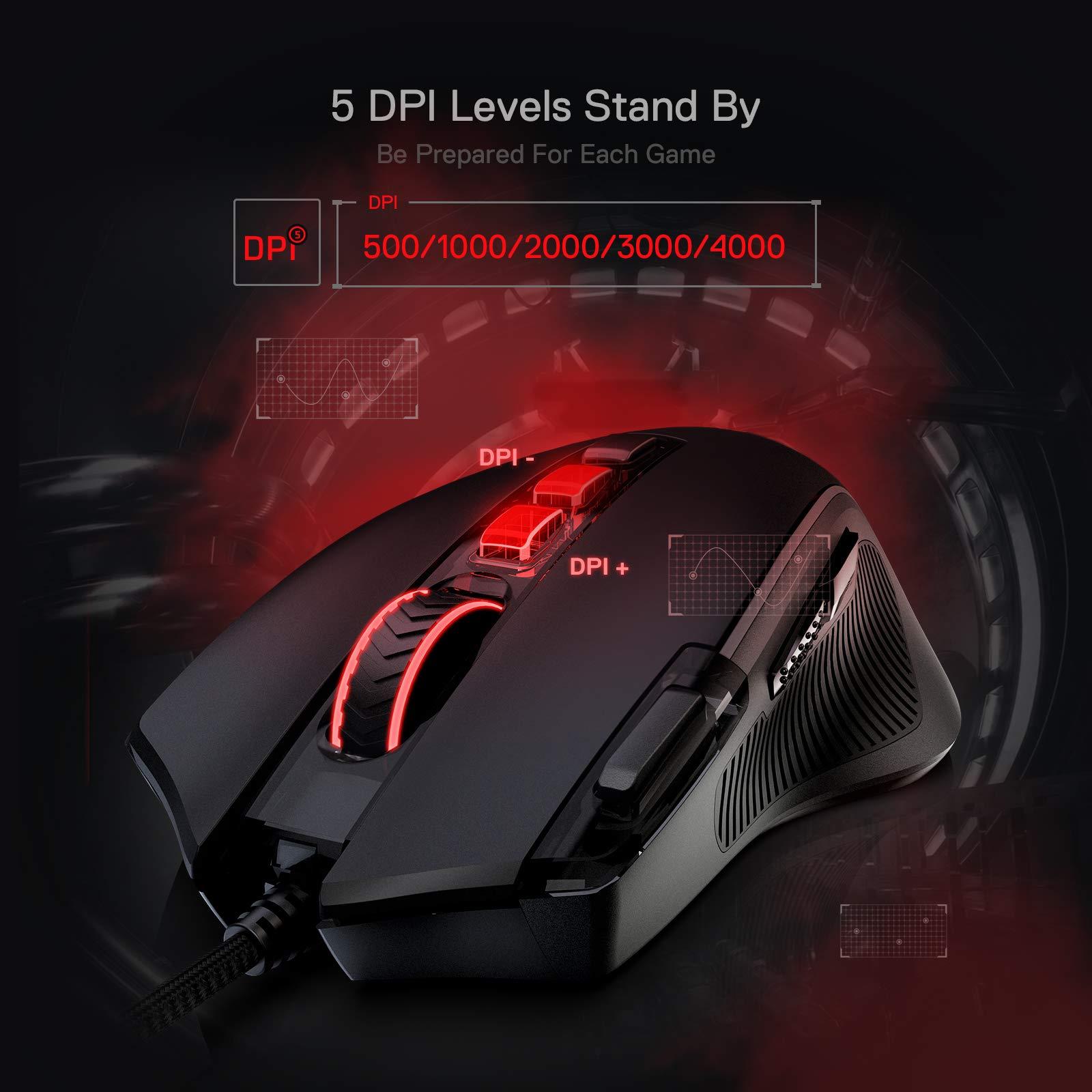 Redragon M612 Predator RGB Gaming Mouse, 8000 DPI Wired Optical Mouse with 11 Programmable Buttons & 5 Backlit Modes, Software Supports DIY Keybinds Rapid Fire Button - Image 6