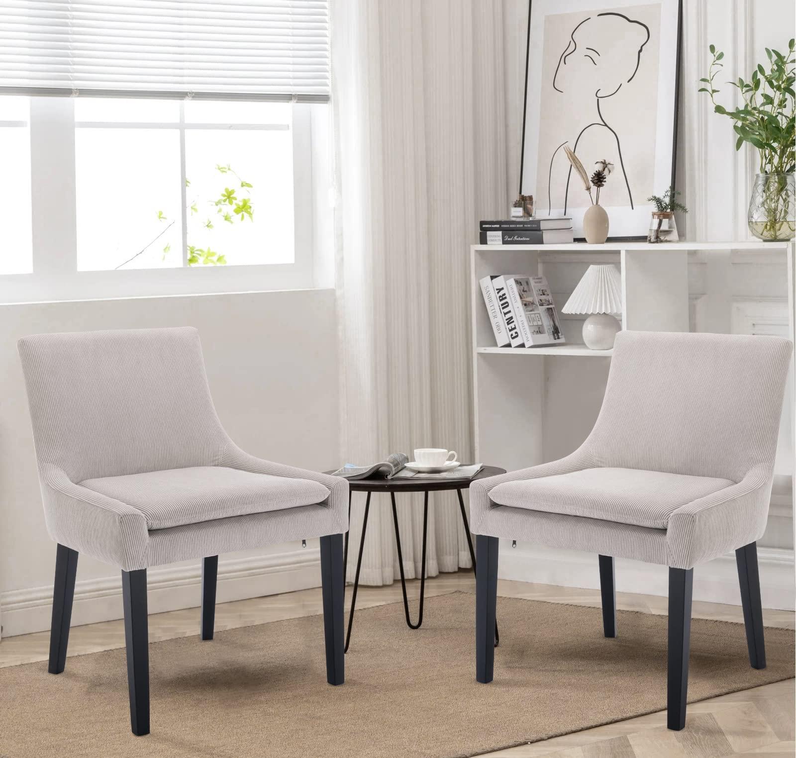 COLAMY Modern Dining Chairs Set of 6, Upholstered Corduroy Accent Side Leisure Chairs with Mid Back and Wood Legs for Living Room/Dining Room-Beige - Image 4