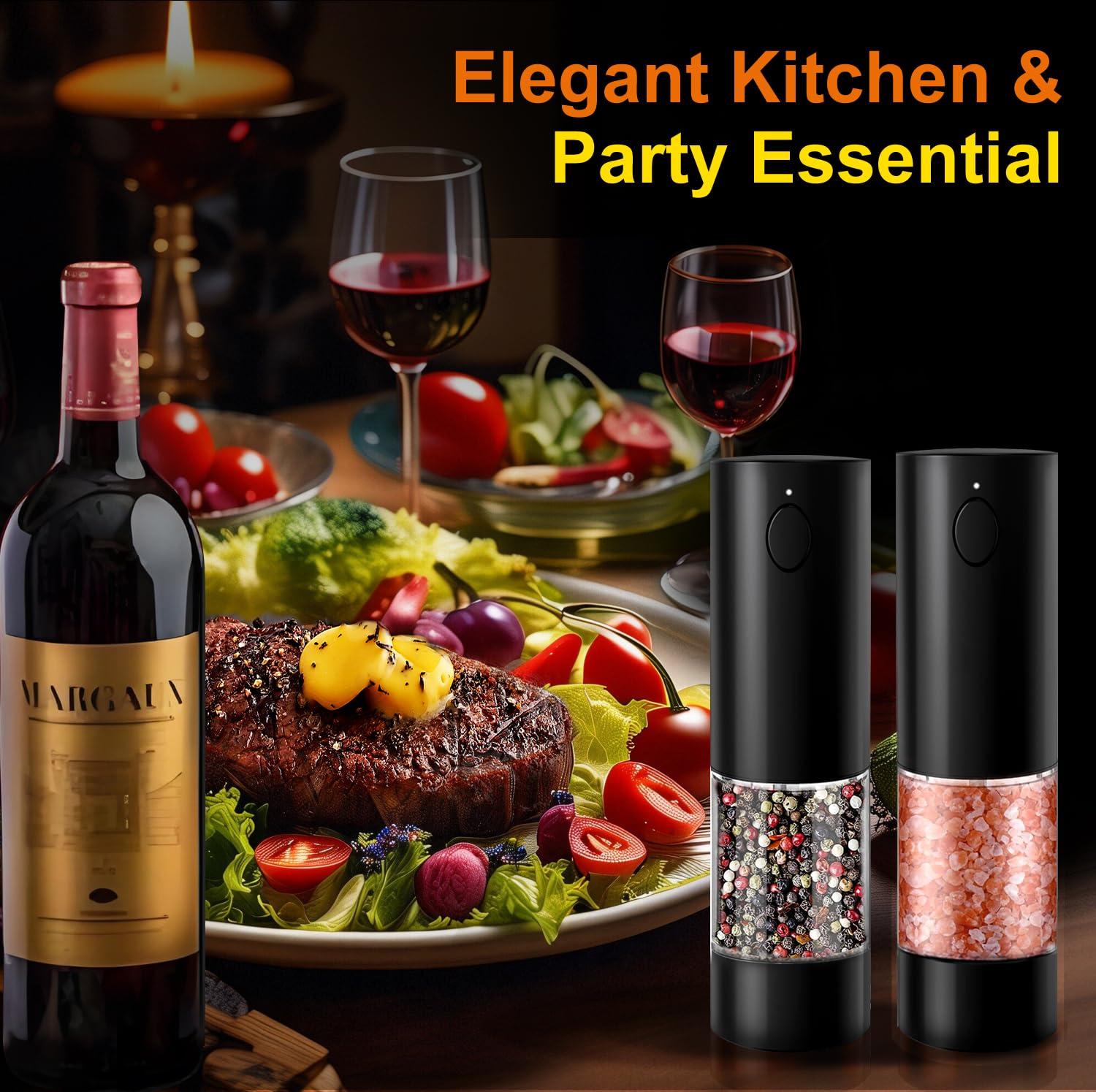 VGY Electric Salt and Pepper Grinder Set Rechargeable, 2 Pack Automatic One-Handed Operation Pepper Mills, 5 Adjustable Coarseness Levels, LED Light, Washable 95ml-Container, USB Charging - Image 6