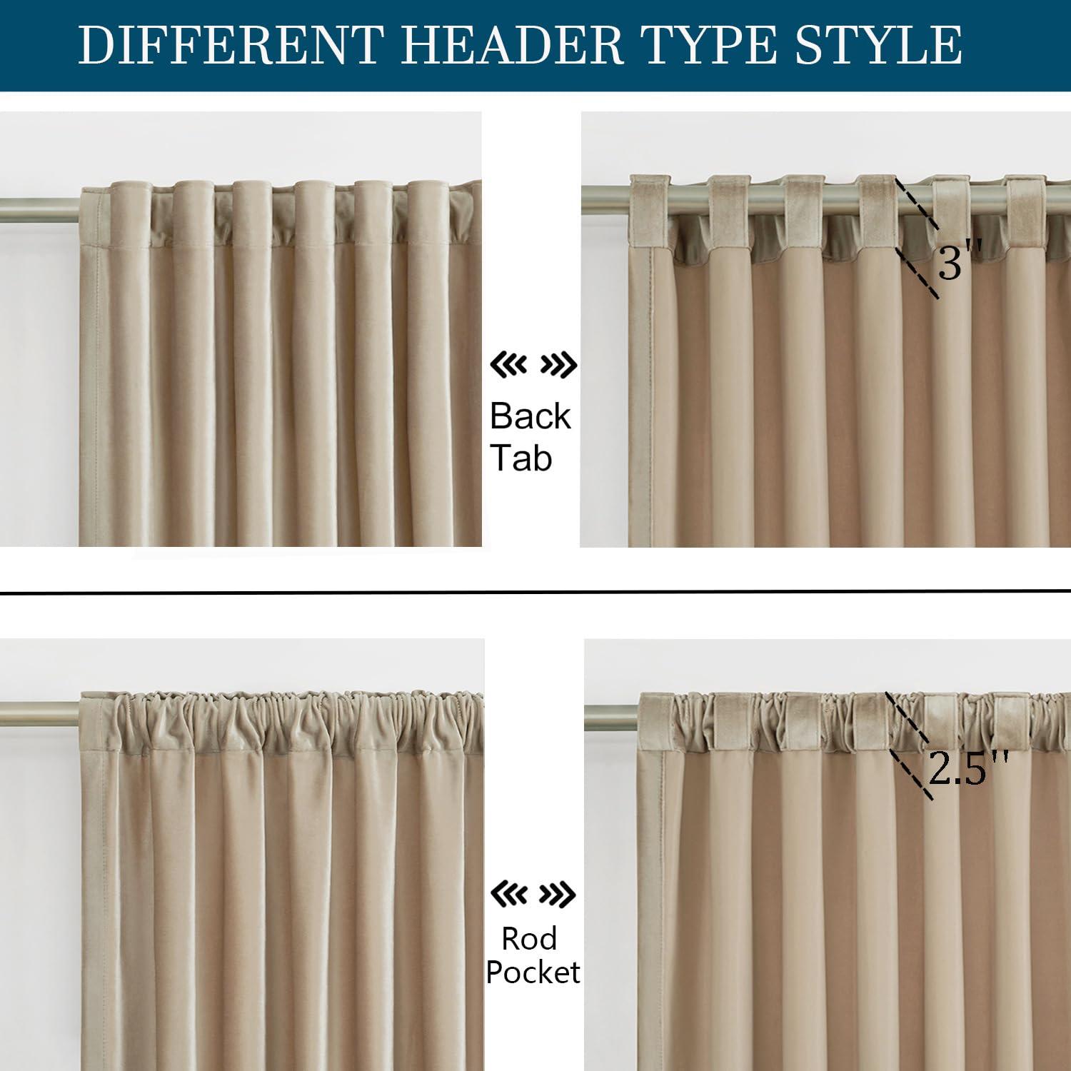 PRIMROSE Champagne Velvet Curtains 84 inch Long for Living Room,Set of 2 Panels Blackout Rod Pocket Back Tab Window Treatment Room Darkening Heavy Decorative Curtains Drapes for Bedroom - Image 2