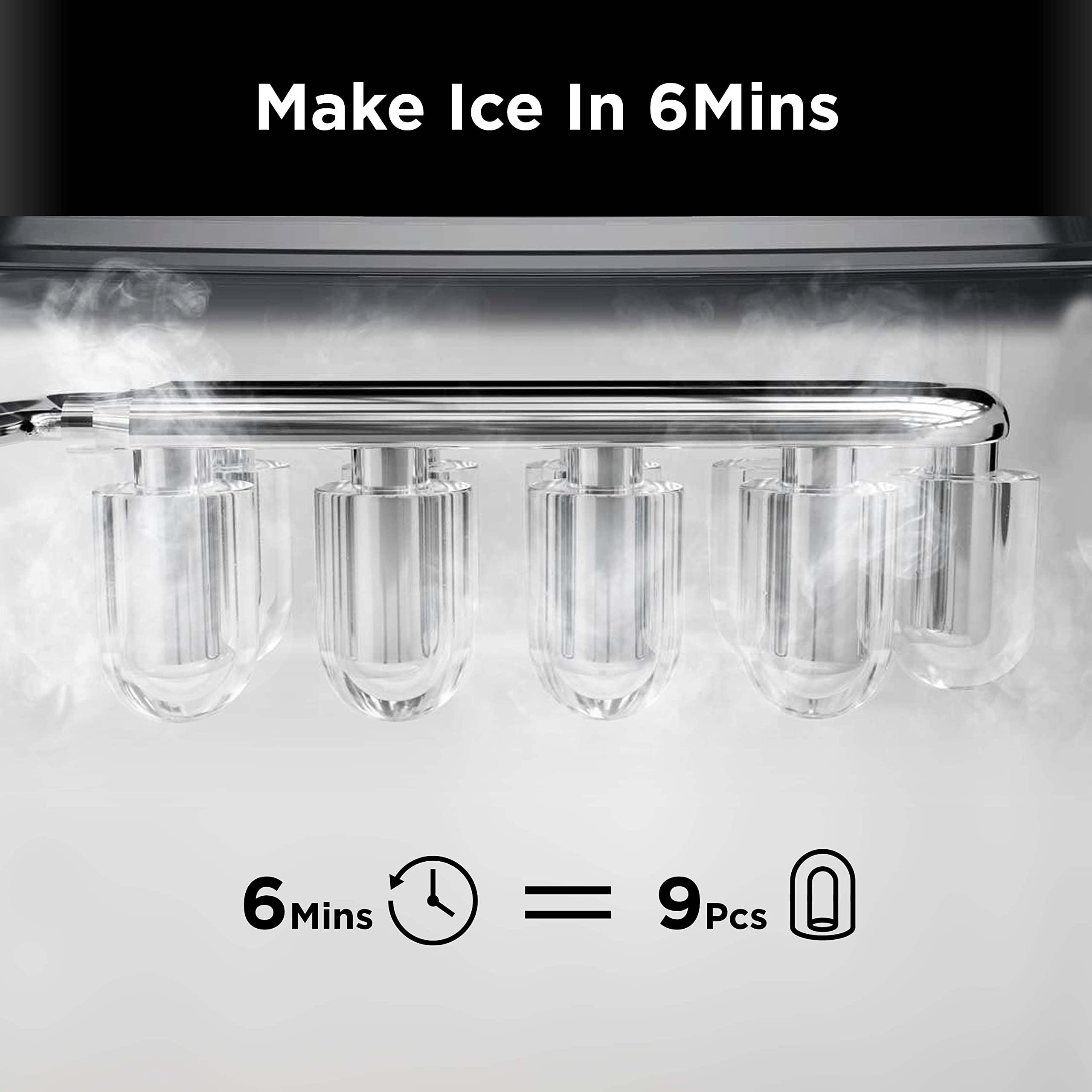 Silonn Countertop Ice Maker, Auto-Cleaning Portable Ice Machine with Ice Scoop and Basket, 26lbs in 24Hrs, 9 Ice Cubes Ready in 6 Mins, 2 Sizes of Bullet Ice for Home Party - Image 4