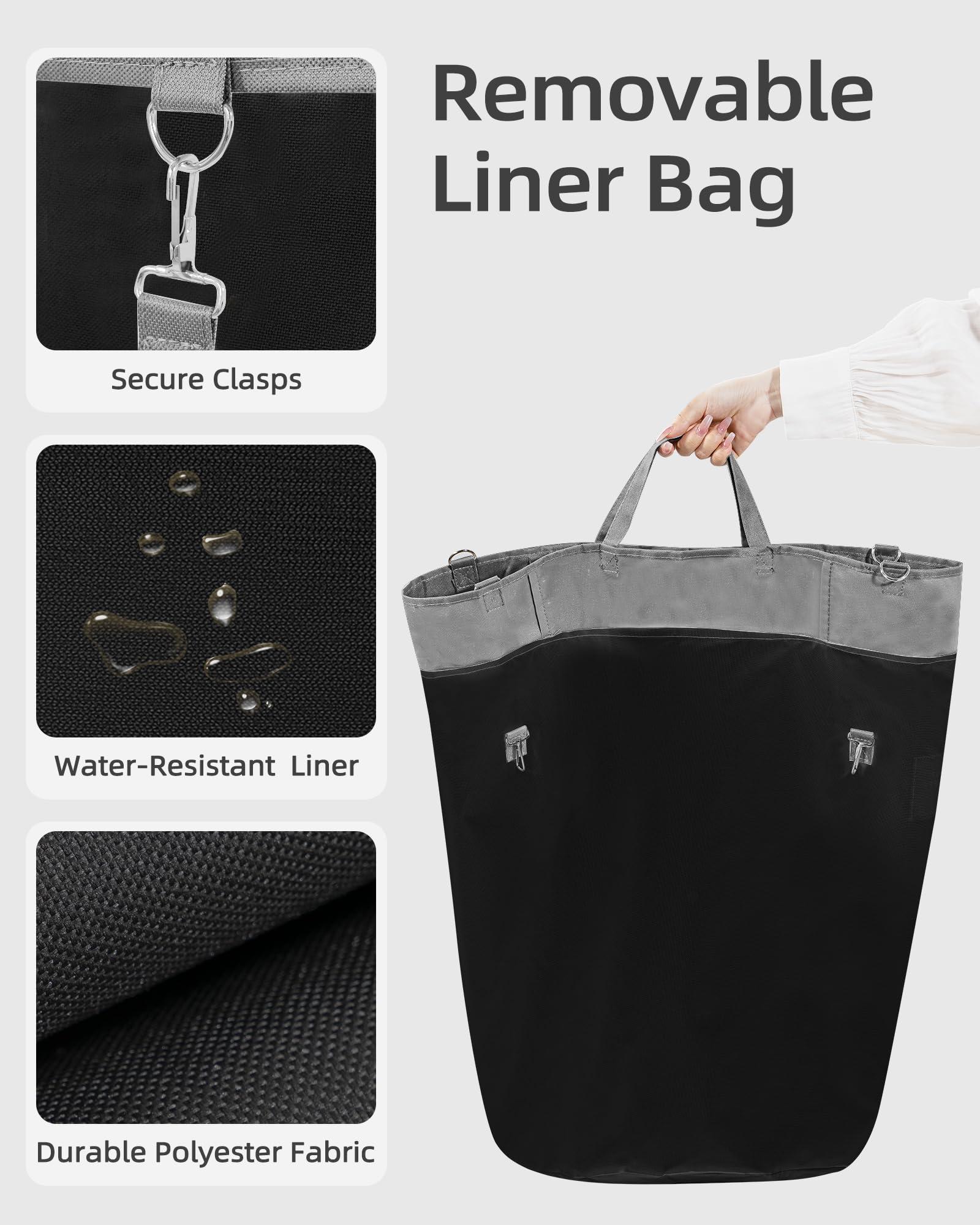 STORAGE MANIAC Rolling Laundry Hamper with Wheels 110L Laundry Basket, Round Laundry Cart with Metal Frame and Removable Bag, Clothes Hamper for Bedroom, Bathroom, Dorm Room, Laundry Room, Black - Image 4