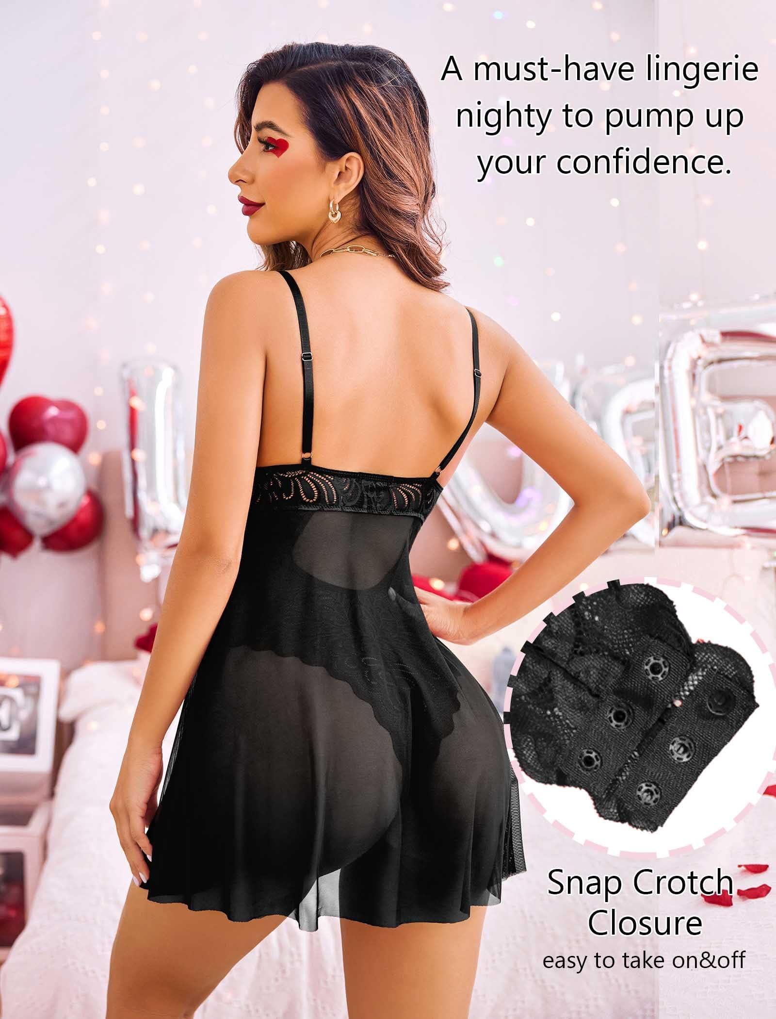 Avidlove Babydoll Lingerie for Women Floral Snap Crotch Teddy Chemise Nightie Lace Nightgown - Image 4