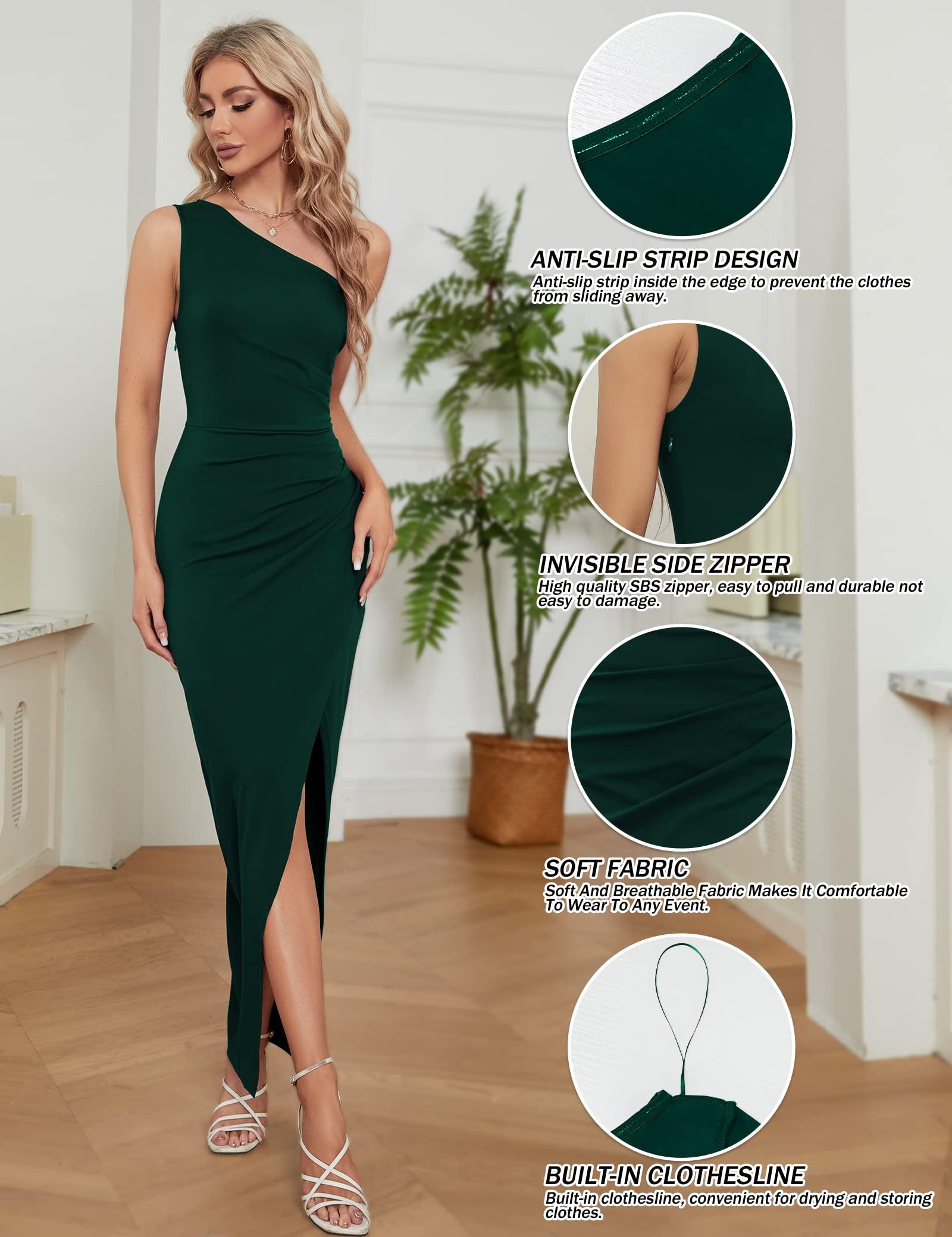 Sarin Mathews Womens One Shoulder Long Formal Dress Sexy Summer Sleeveless Bodycon Ruched Wrap Split Cocktail Dresses - Image 4