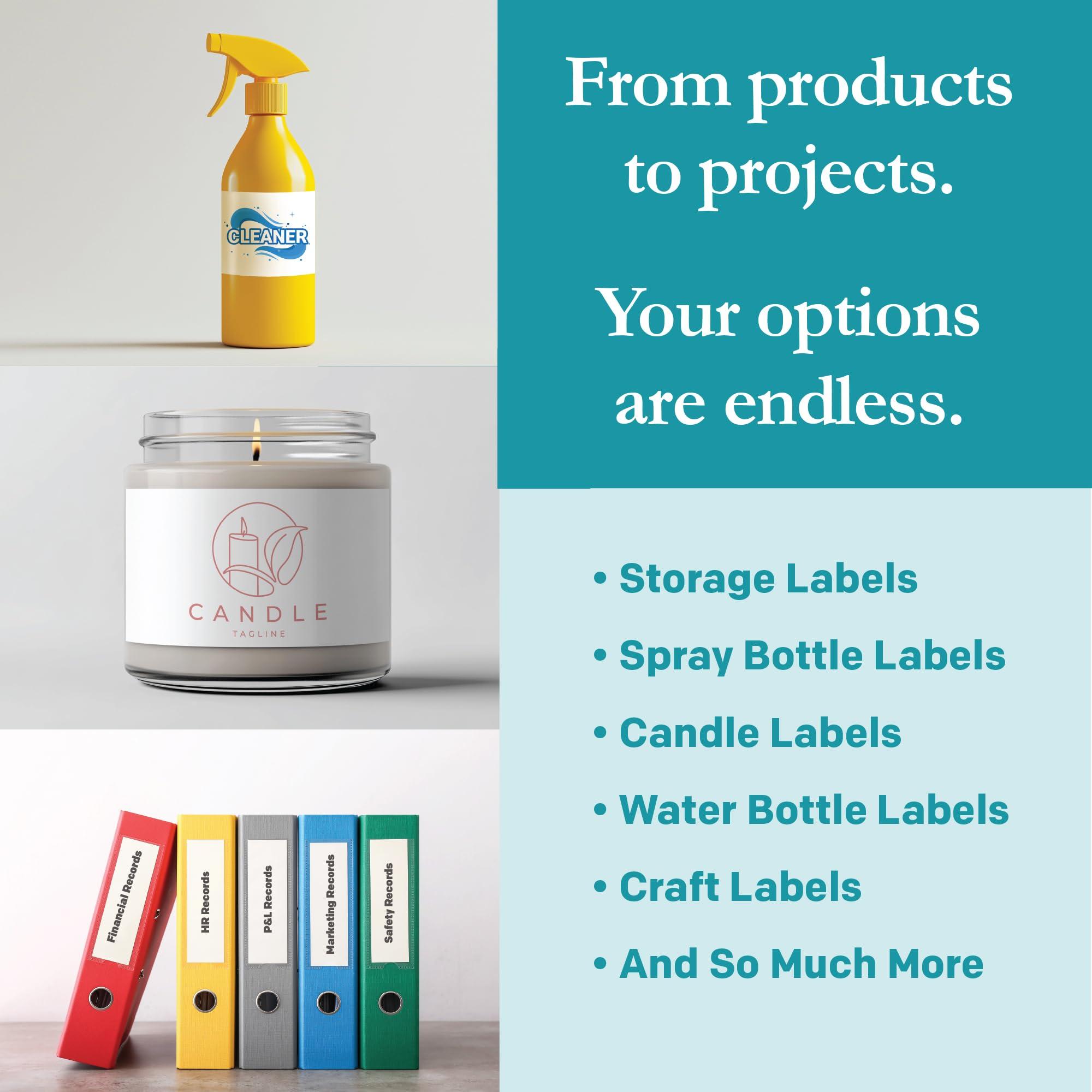 Premium Label Supply Matte White Water Bottle Stickers- NOT Waterproof – 8" x 2" – Laser/Inkjet Compatible – (5 per Sheet), 25 Sheets – 125 Total Adhesive Labels - Image 2