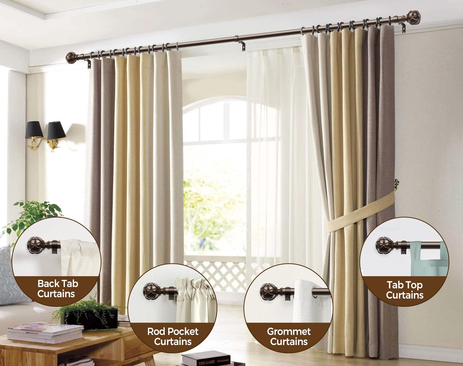 KAMANINA Curtain Rods for Windows 72 to 144 Inches (6-12ft) Long Heavy Duty Curtain Rod, 7/8 Inch Adjustable Decorative Drapery Rods with Netted Texture Finials, Bronze - Image 6