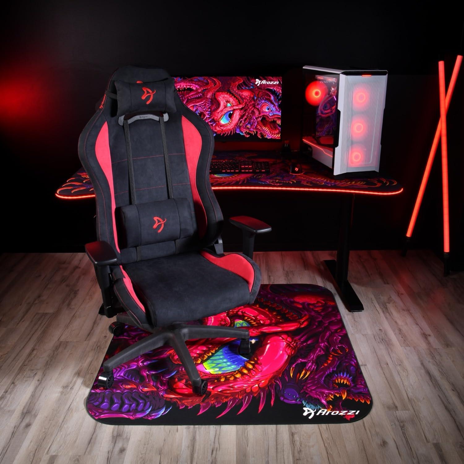 Arozzi Arena Special Edition Ultrawide Curved Gaming and Office Desk with Full Surface Water Resistant Desk Mat Custom Monitor Mount Cable Management Cut Outs - Crawling Chaos - Image 5