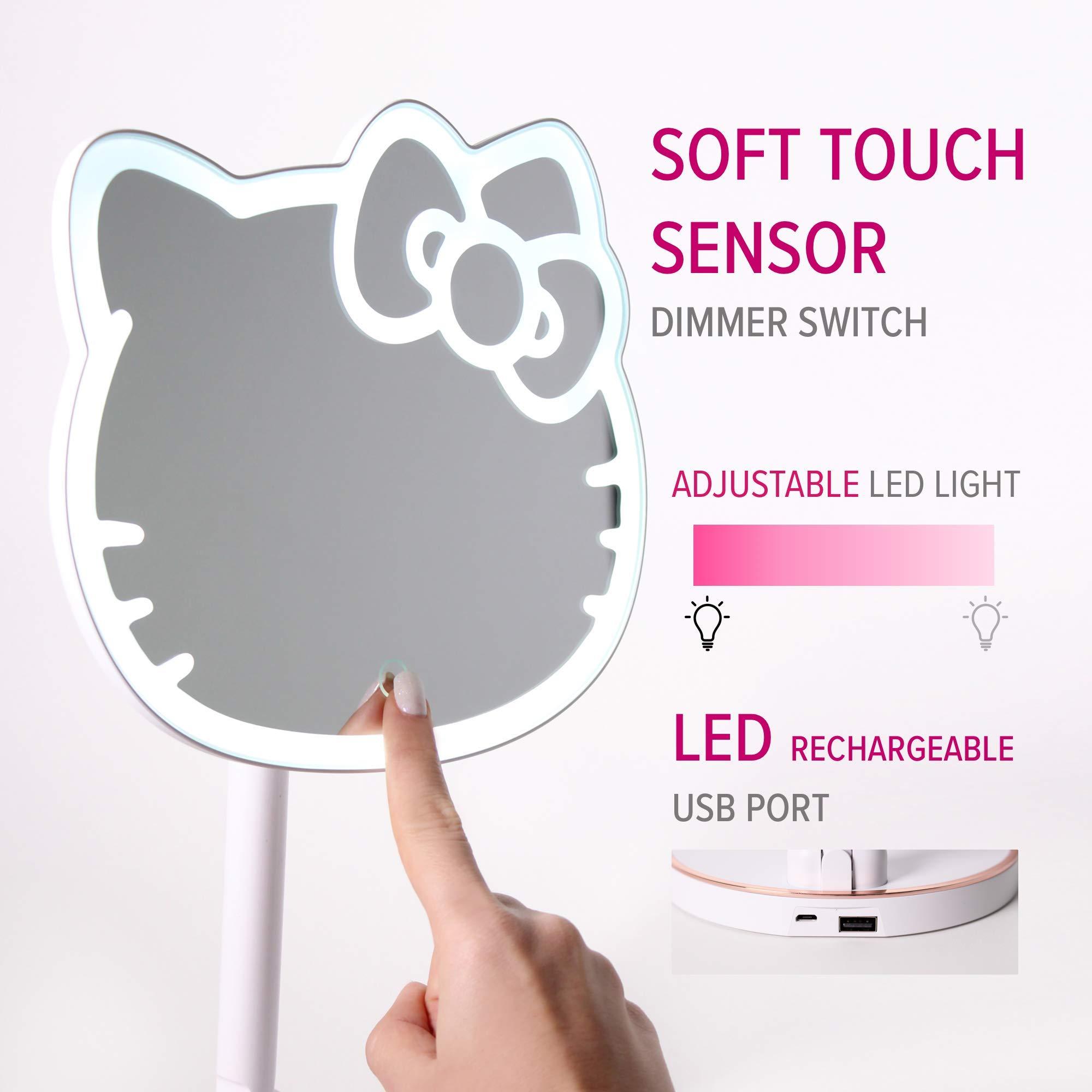 Impressions Vanity Hello Kitty Tabletop Mount LED Rechargeable Makeup Mirror with 360 Degree Rotation, Touch Sensor Desk Mirror with Light Strip and Adjustable Brightness - Image 4