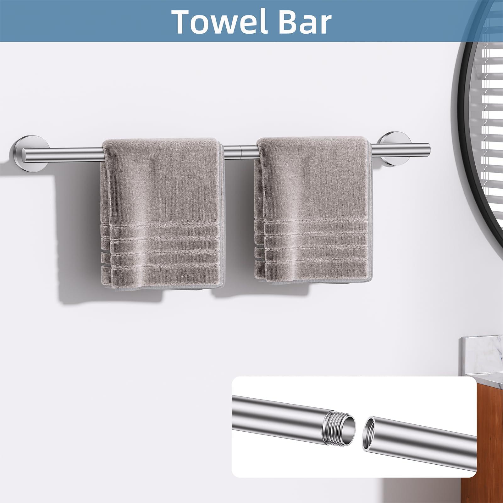 5 Pieces Brushed Nickel Round Towel Bar Set Bathroom Hardware Accessories Set Upgraded Toilet Paper Holder Towel Rail Set for Bathroom Stainless Steel Wall Mounted Bathroom Set,23.6 in - Image 4