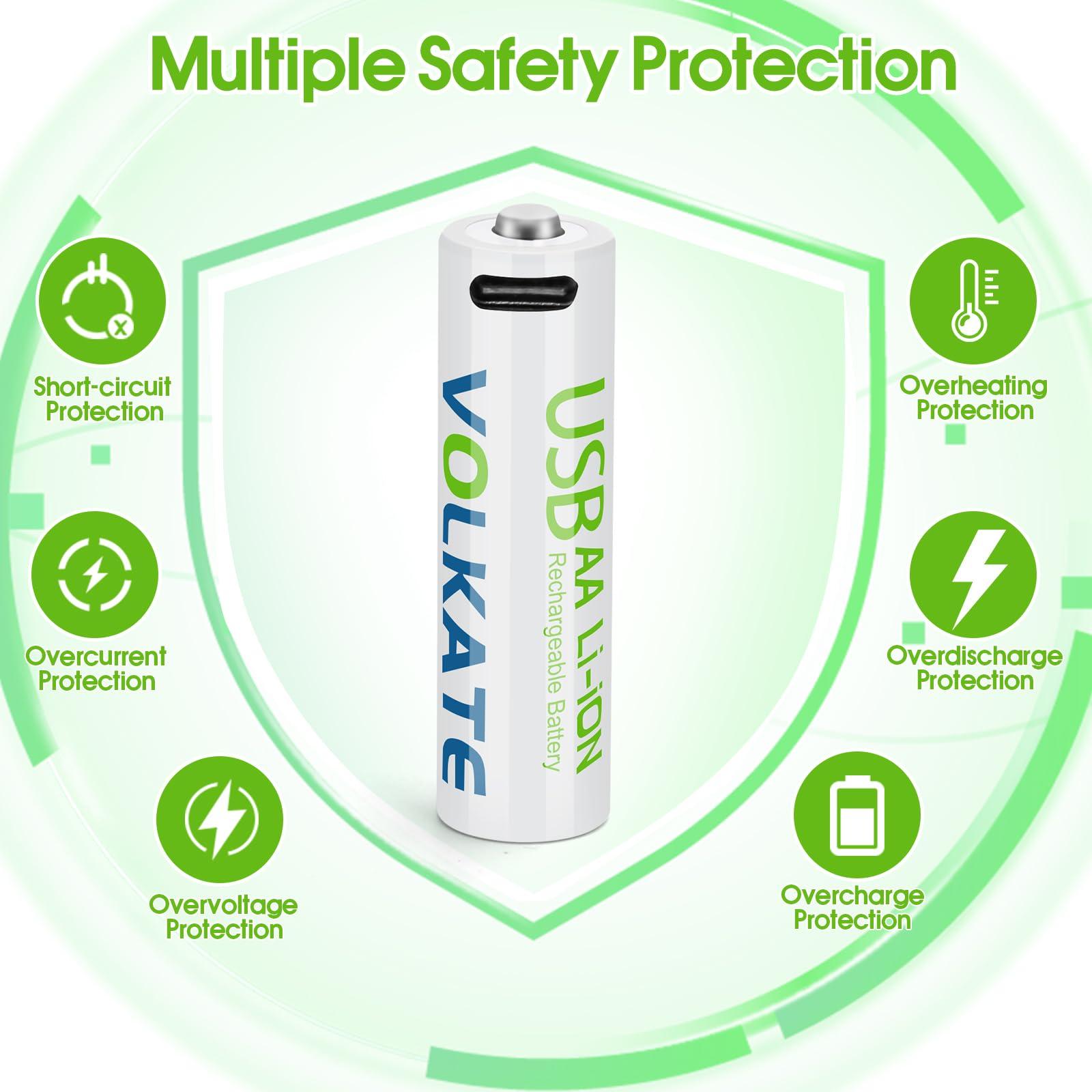 4000mWh Rechargeable Lithium AA Batteries 16 Pack, 1.5V USB Double A Size Li-ion Battery with Charging Cable, 2H Fast Charging, 1200 Cycles, for Blink Doorbell Camera, Toy, Game, Flashlight - Image 3