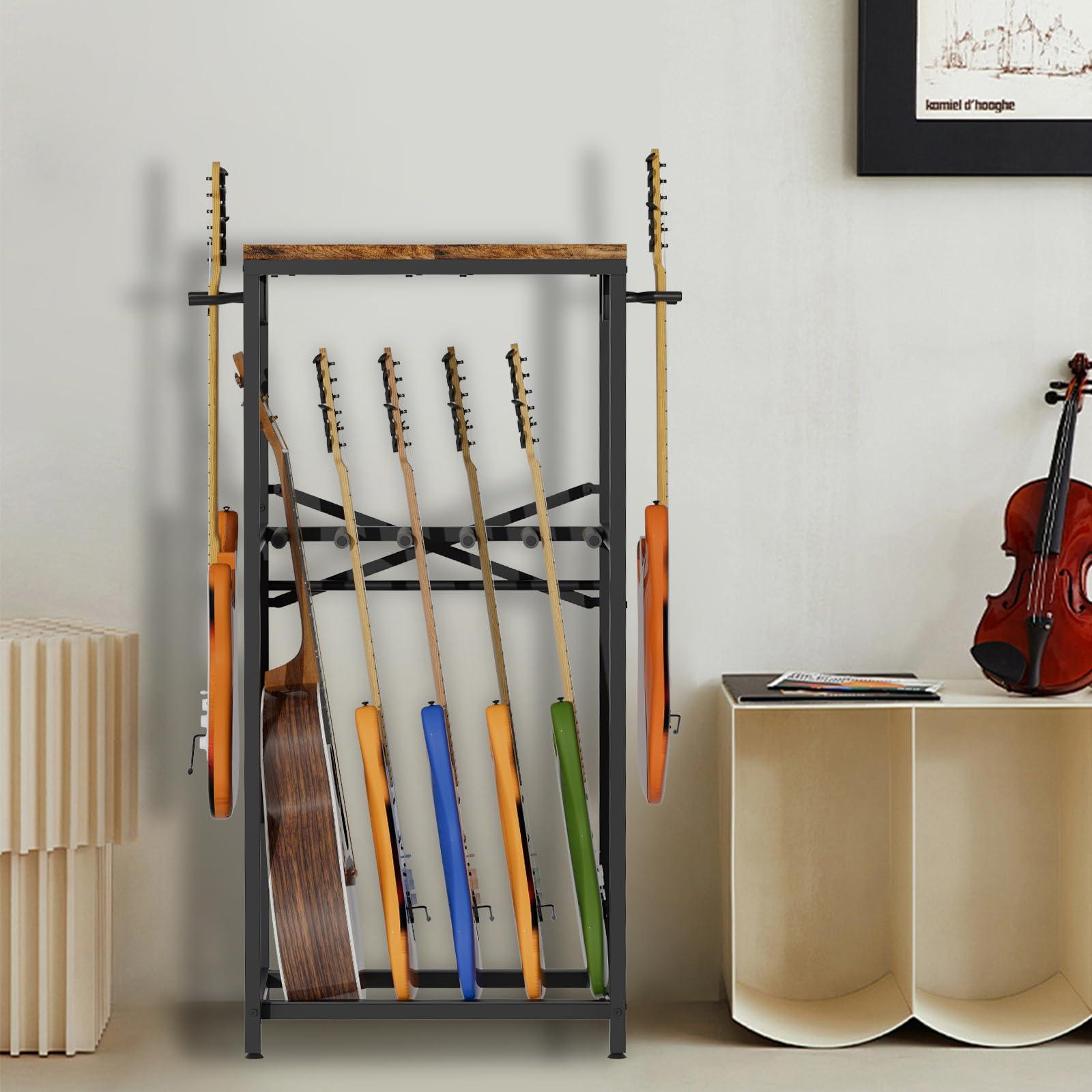 storenization Guitar Stand for Multiple Guitars, Guitar Rack for Acoustic Guitar, Electric Guitar, Bass and Ukulele, Rustic Guitars Display Stand with 2 Guitar Hangers - Image 7