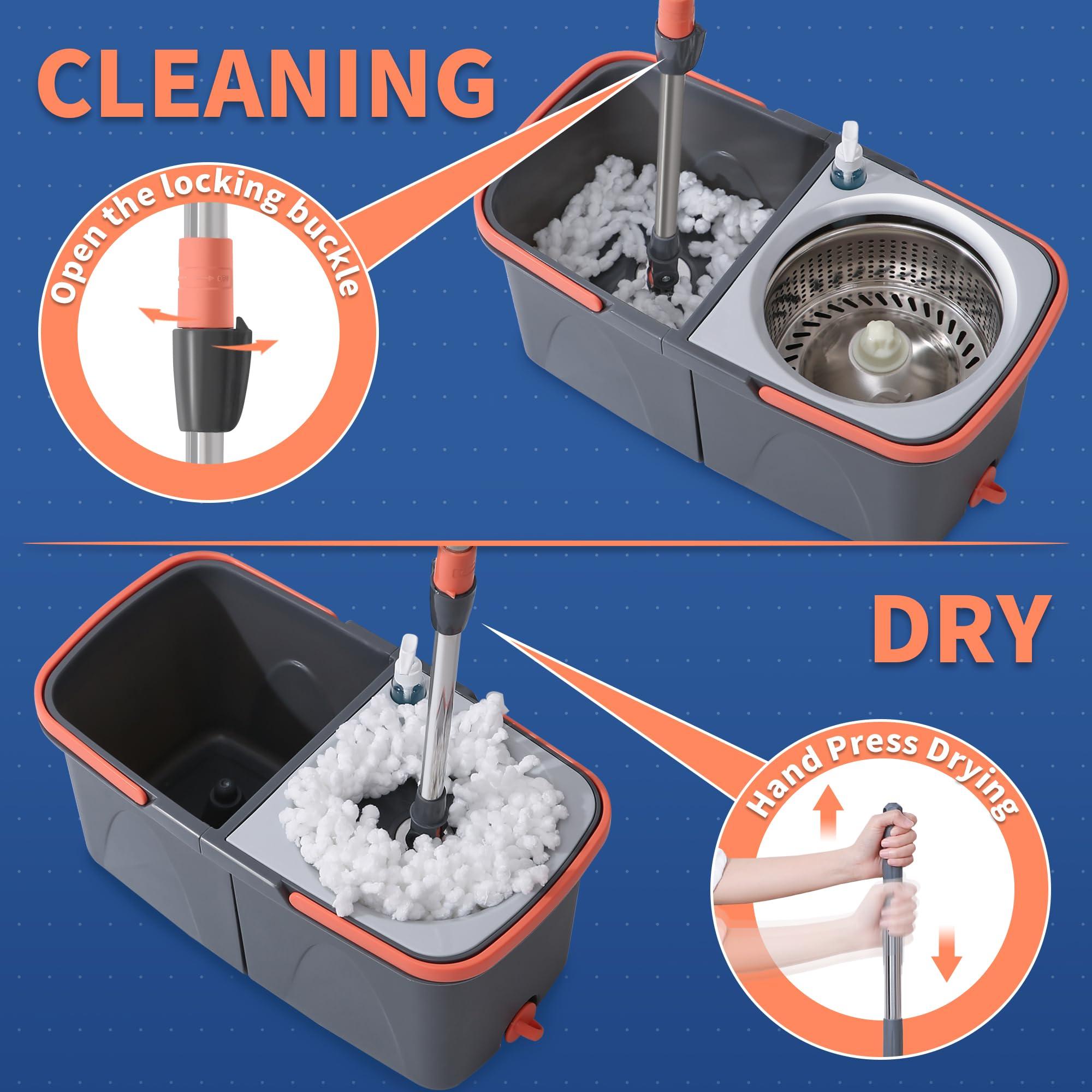 BOOMJOY Spin Mop and Bucket, Mop and Bucket with Wringer Set for Home, Easy Wring for Floor Cleaning with 6 Microfiber Replacement Refills - Image 5
