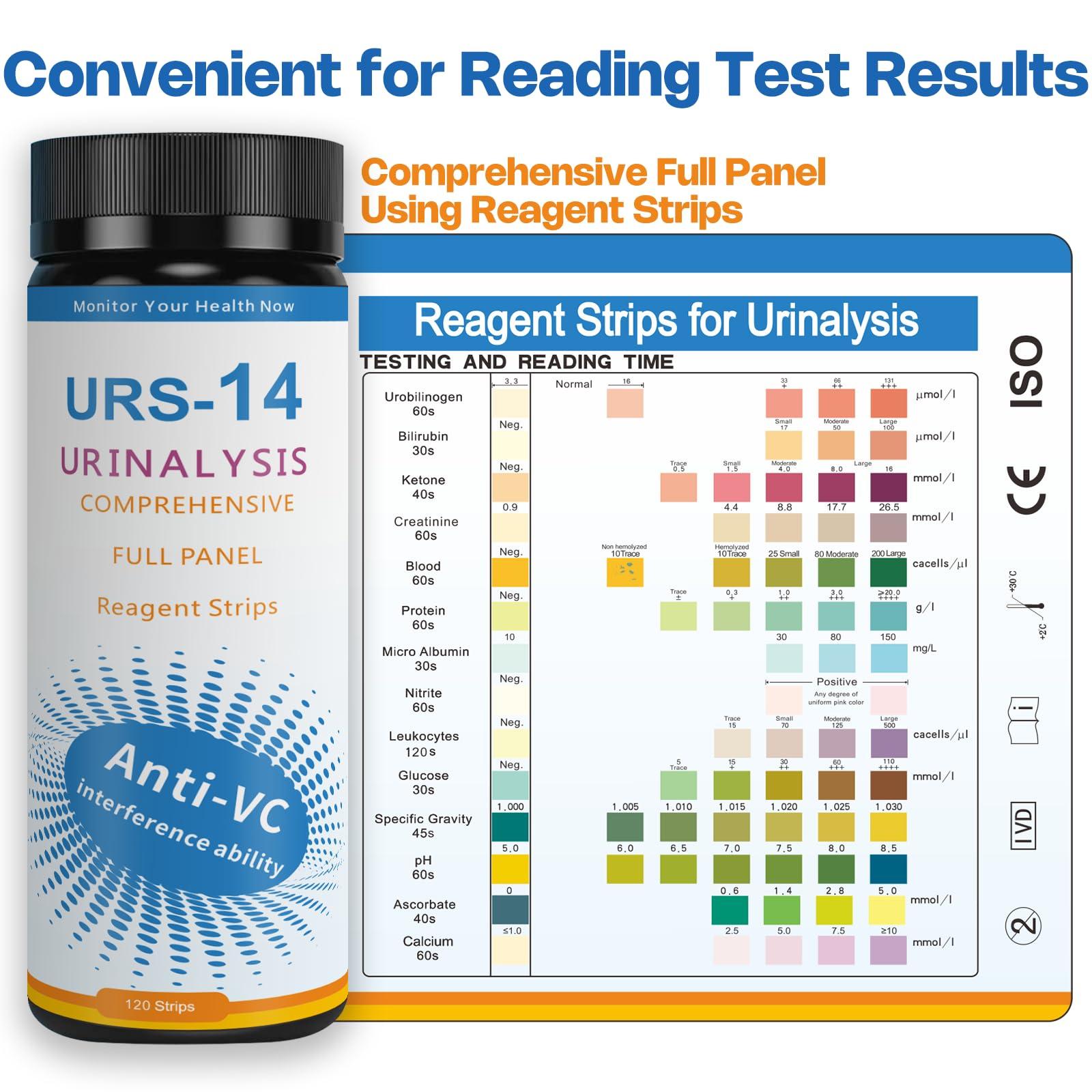 14-Panels Urinalysis Test Strips | 120 Strips, Urinalysis and Detection for Kidney, Liver, UTI, Ketosis - SG, PRO, BIL, KET, CRT +9 More - Image 4