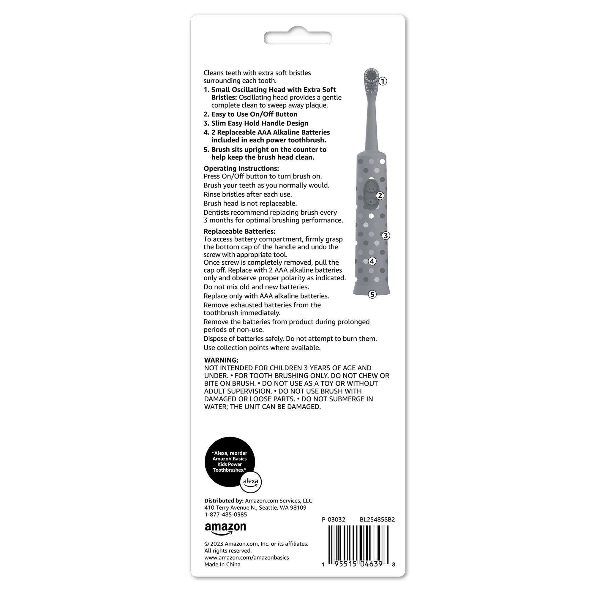 Amazon Basics Kids Battery Powered Toothbrush, 2 Count, 1 Pack (Previously Solimo) - Image 2