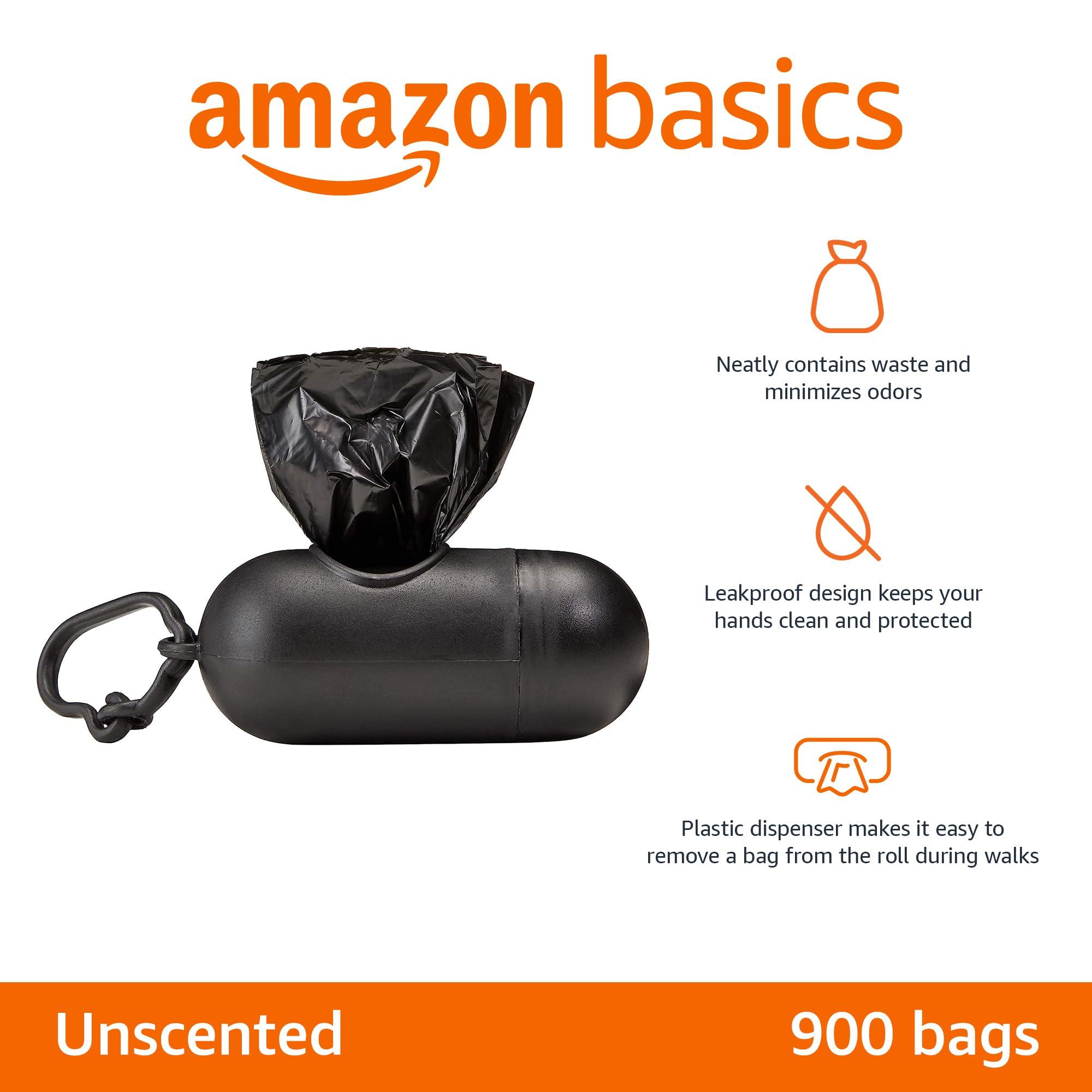 Amazon Basics Dog Poop Leak Proof Bags with Dispenser and Leash Clip, Unscented, 300 Count, 20 Pack of 15, Black, 13 x 9 Inch - Image 2