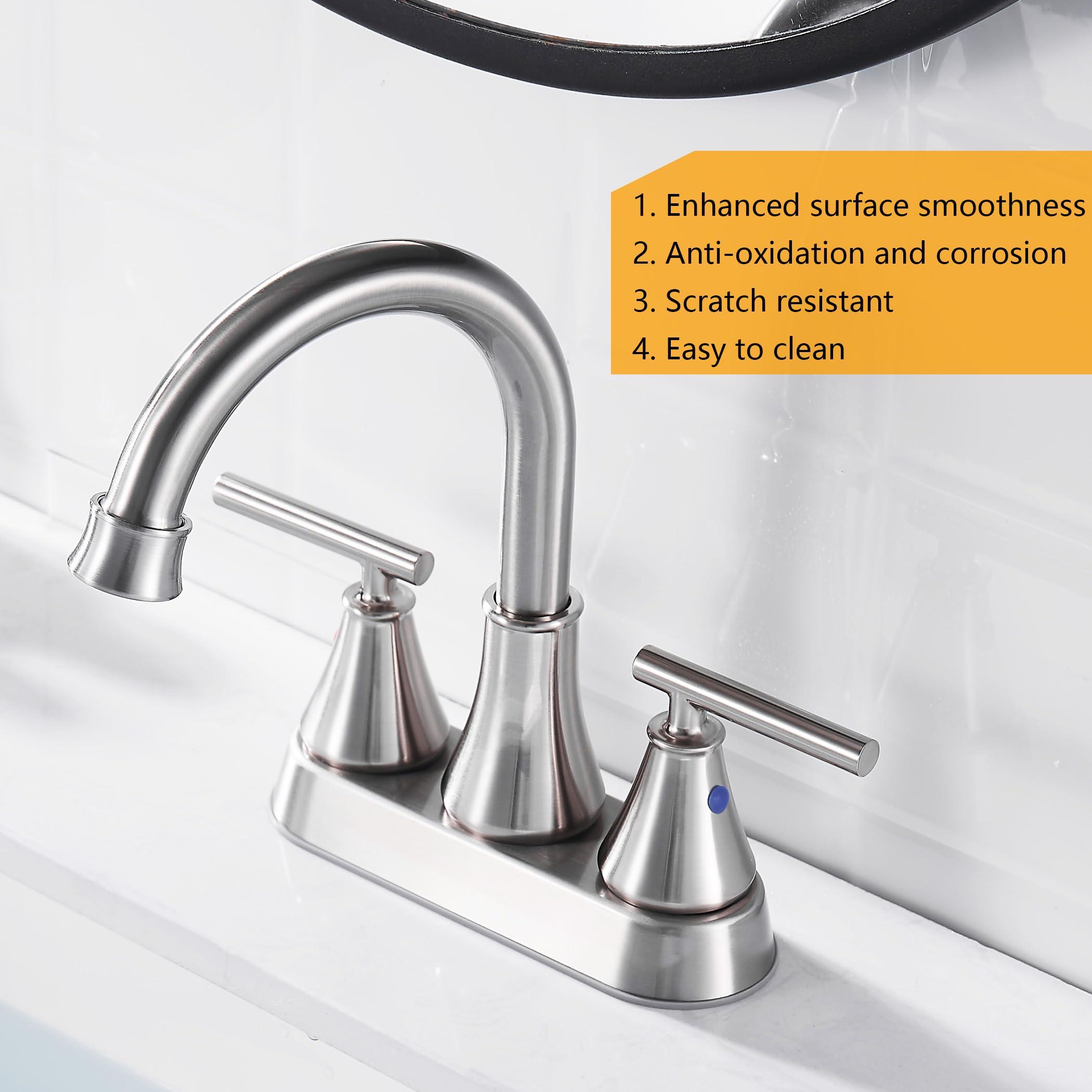Bathroom Sink Faucet 4 Inch 2 Handle Centerset Brushed Nickel Lead-Free Modern Bathroom Faucet Vanity Faucet with Pop-up Drain Stopper and Supply Hoses - Image 5