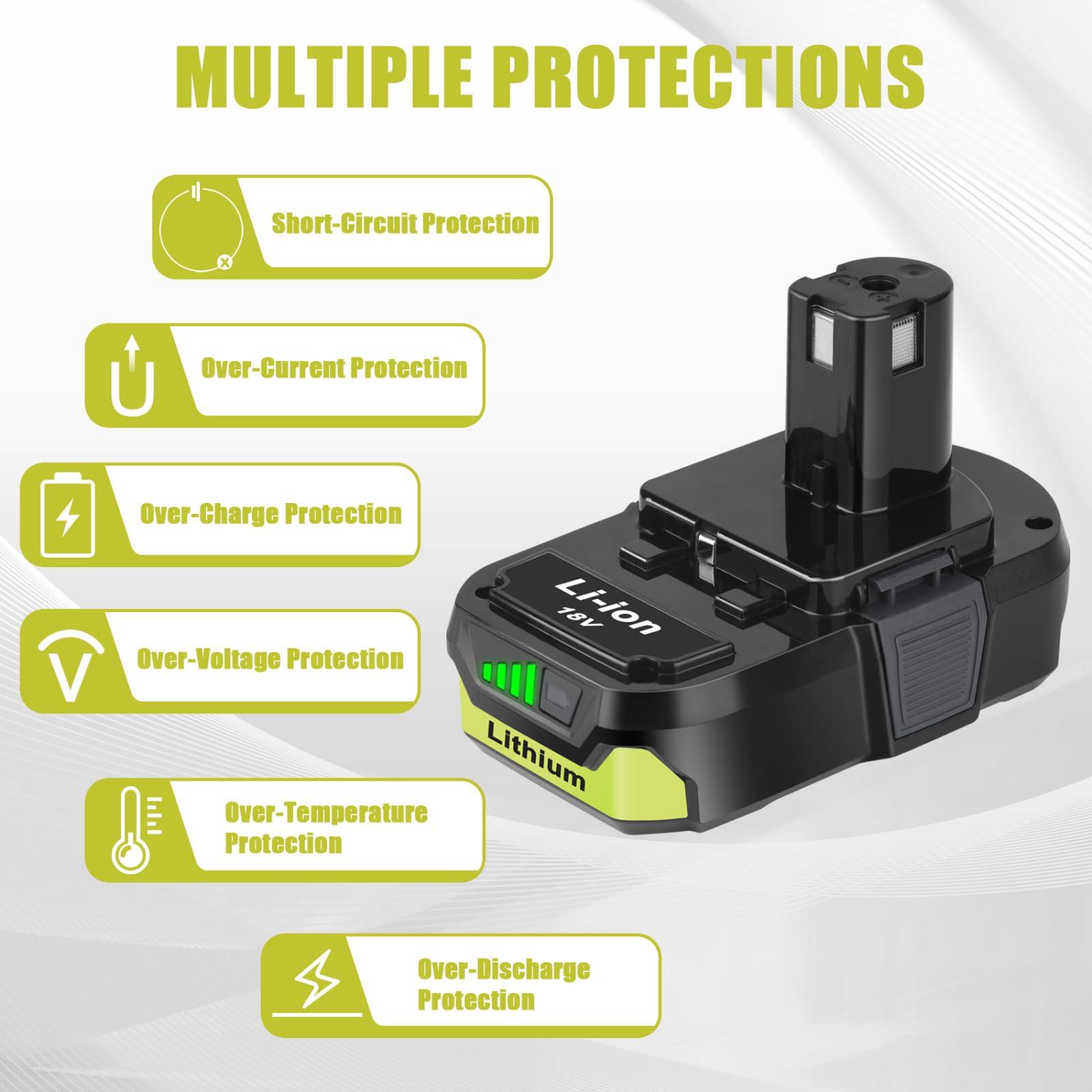 KUNLUN 2Pack 3.5Ah P102 Battery for Ryobi 18V Battery and P117 Charger Combo Compatible for Ryobi 18 Volt ONE+ P103 P104 P105 P107 P109 P190 P191 P122 Power Tools - Image 6