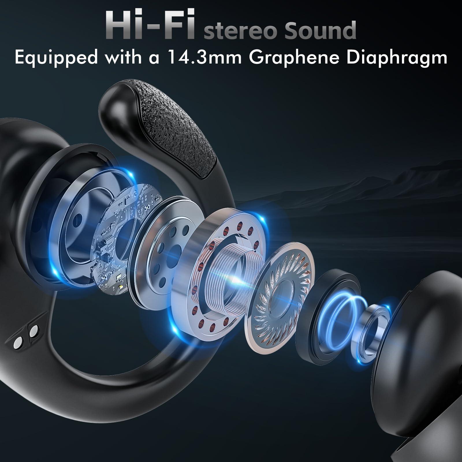 Wireless Earbuds Bluetooth Headphones 80Hrs Playtime Ear Buds IPX7 Waterproof Sports Earphones Wireless Charging Case Over-Ear Earhooks Headest - Black - Image 4