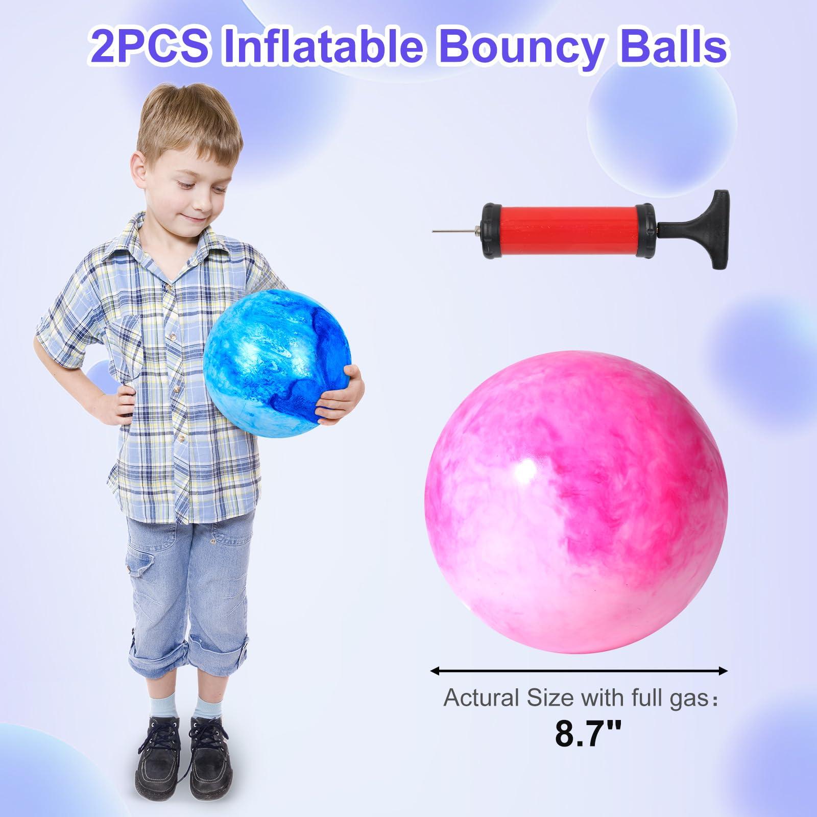AMOR PRESENT 2PCS Inflatable Playground Balls, 8.7 Inch Marbleized Bouncy Balls Rubber Kickballs Giant Dodgeballs, for Indoor Outdoor Ball Games - Image 2